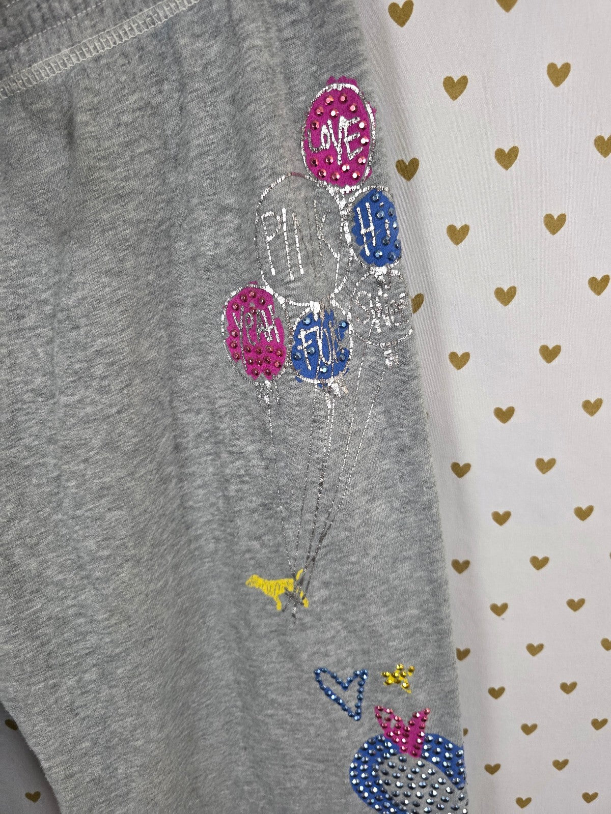 Vintage Victoria's Secret PINK Rhinestone Hearts Balloons Sweatpants S RARE