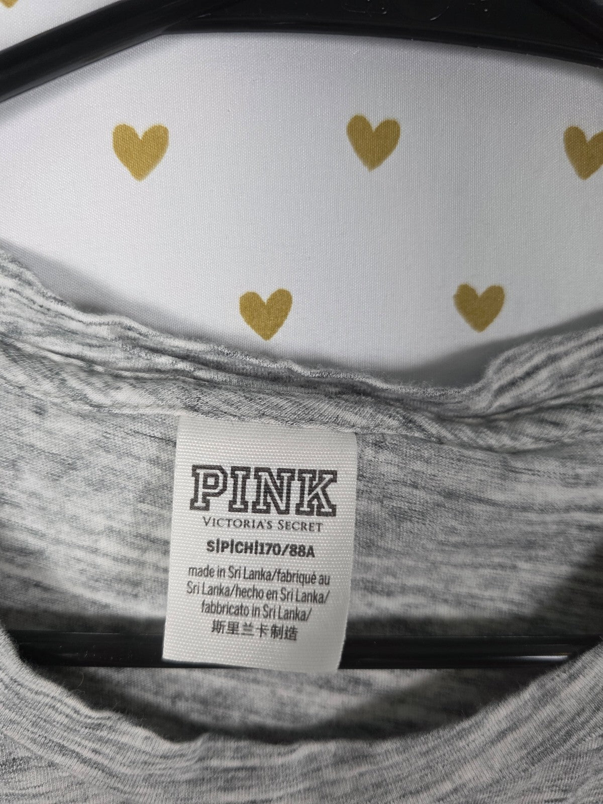 Victoria's Secret PINK Gray HTF Pocket Tee Sequin Buffalo Plaid Dog T-Shirt Sm