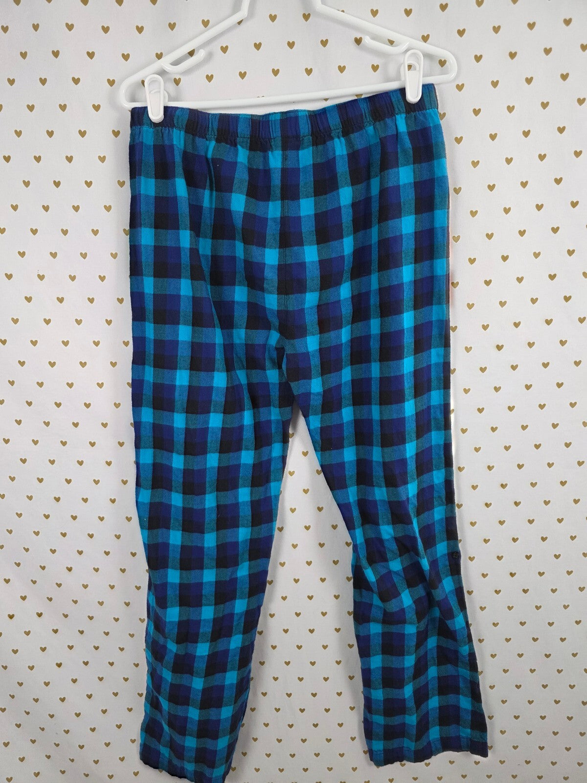 Victorias Secret PINK Plaid BLING Blue Sequined Med Sleep Pants Pajama PJ Bottom