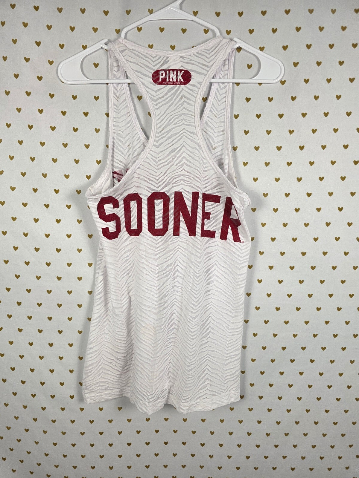 PINK Victoria's Secret Oklahoma Sooners Racerback Tank Top Zebra Print L