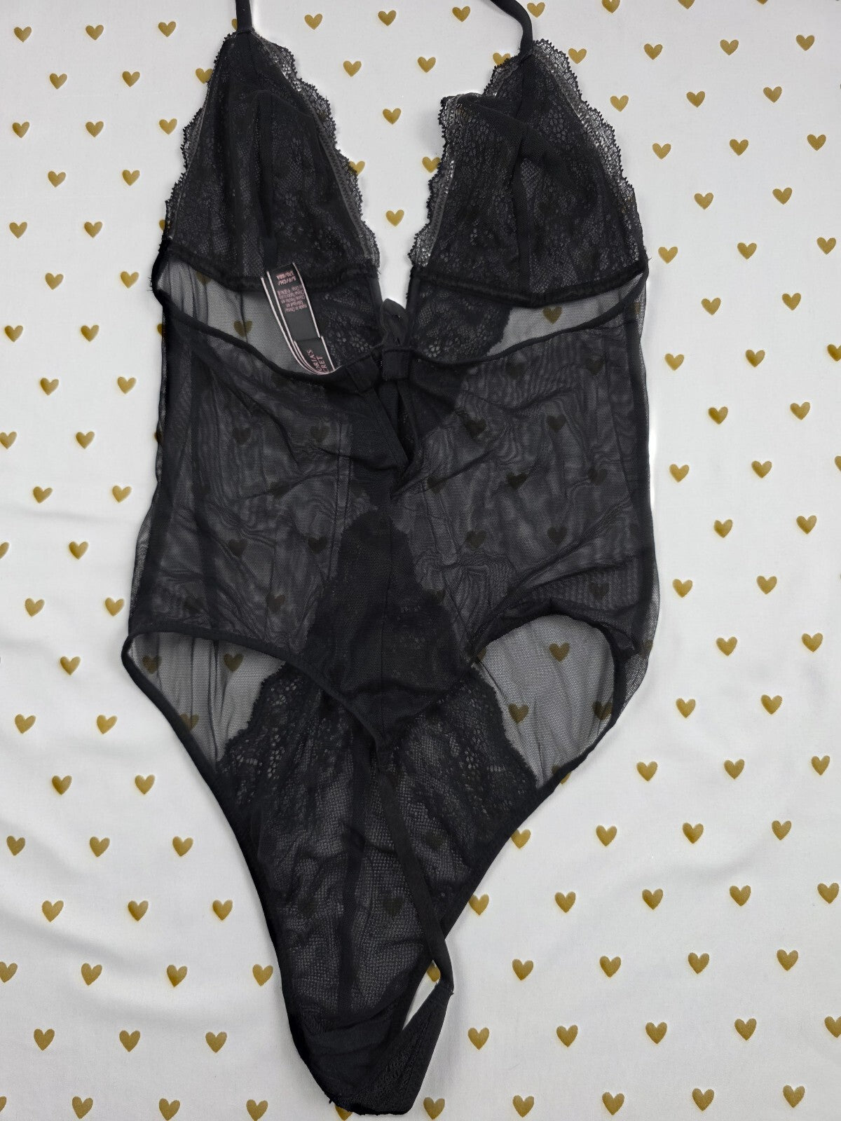 Victorias Secret Black Sheer Halter Teddy Nightie Lingerie V String Thong SMALL