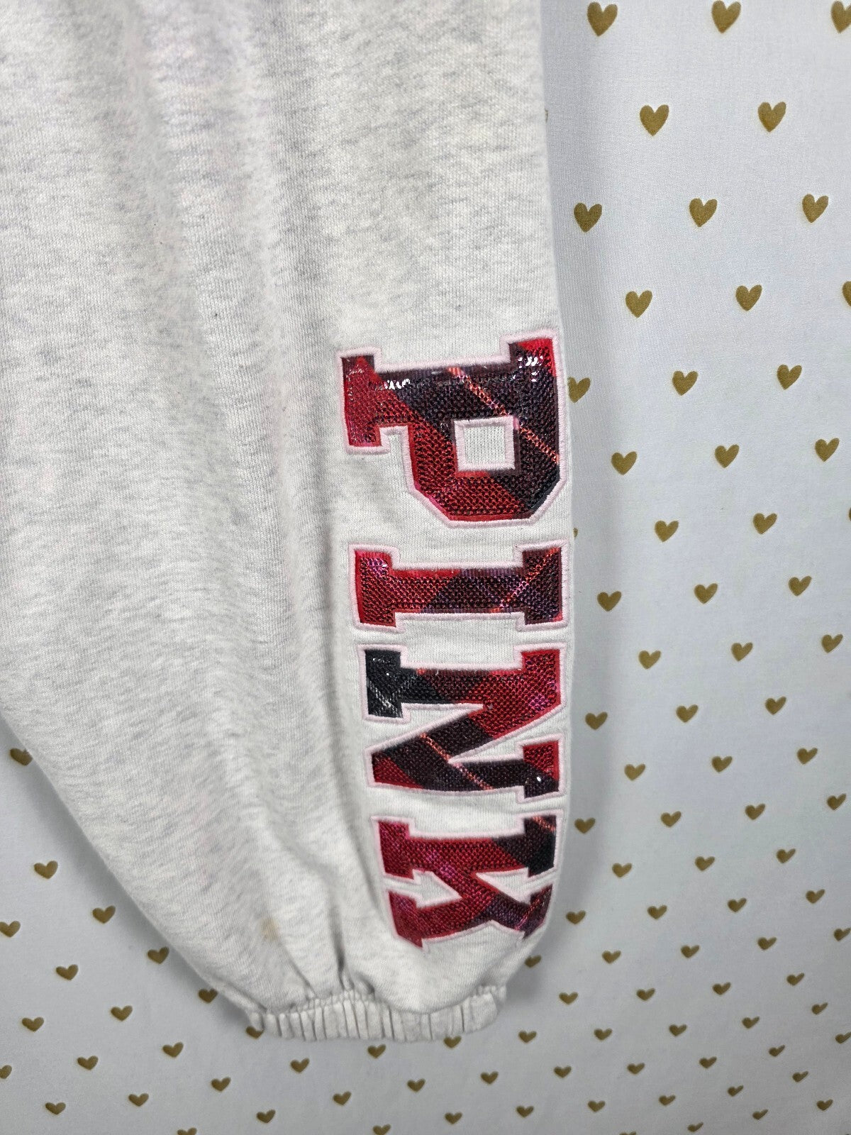 Victorias Secret PINK Loveshackfancy Campus Sweats Bling Logo  Grey Large