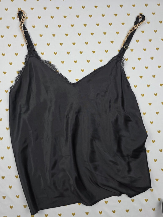 Victorias Secret PINK Black Chain XL Tank Top Open Back Babydoll