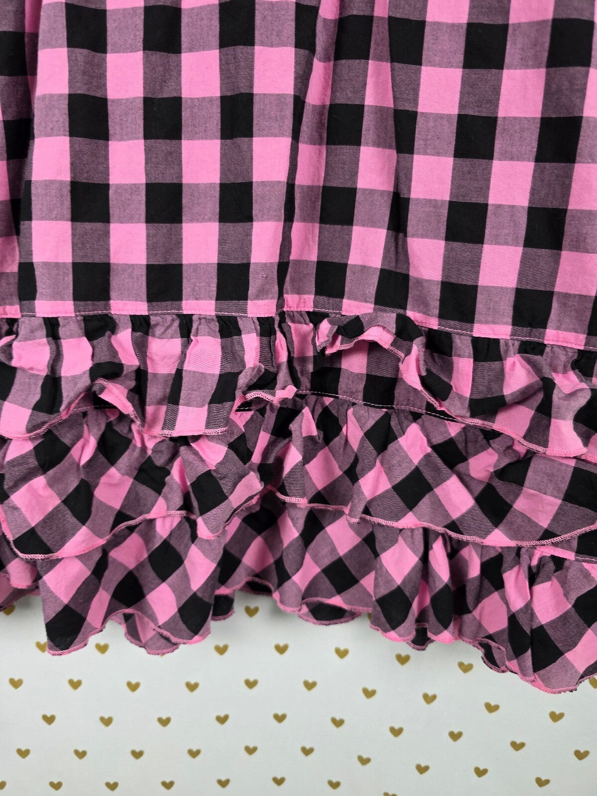 Victoria's Secret PINK Plaid Ruffle Shirt Dress S/P Pink Black BLING Rhinestone