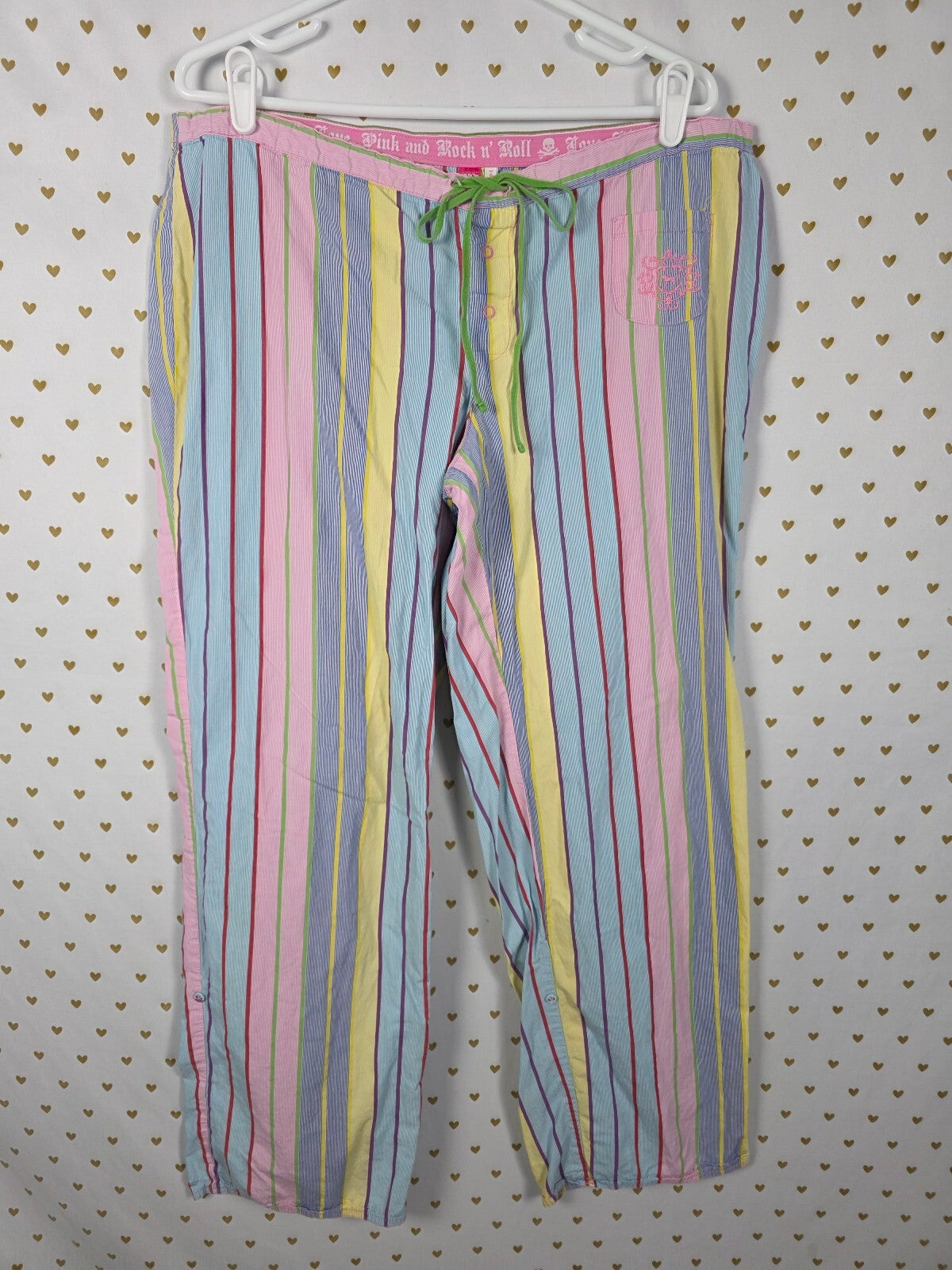 Victoria's Secret PINK Vintage Pink & Rock n' Roll Stripe Pajama Pants Large Y2K