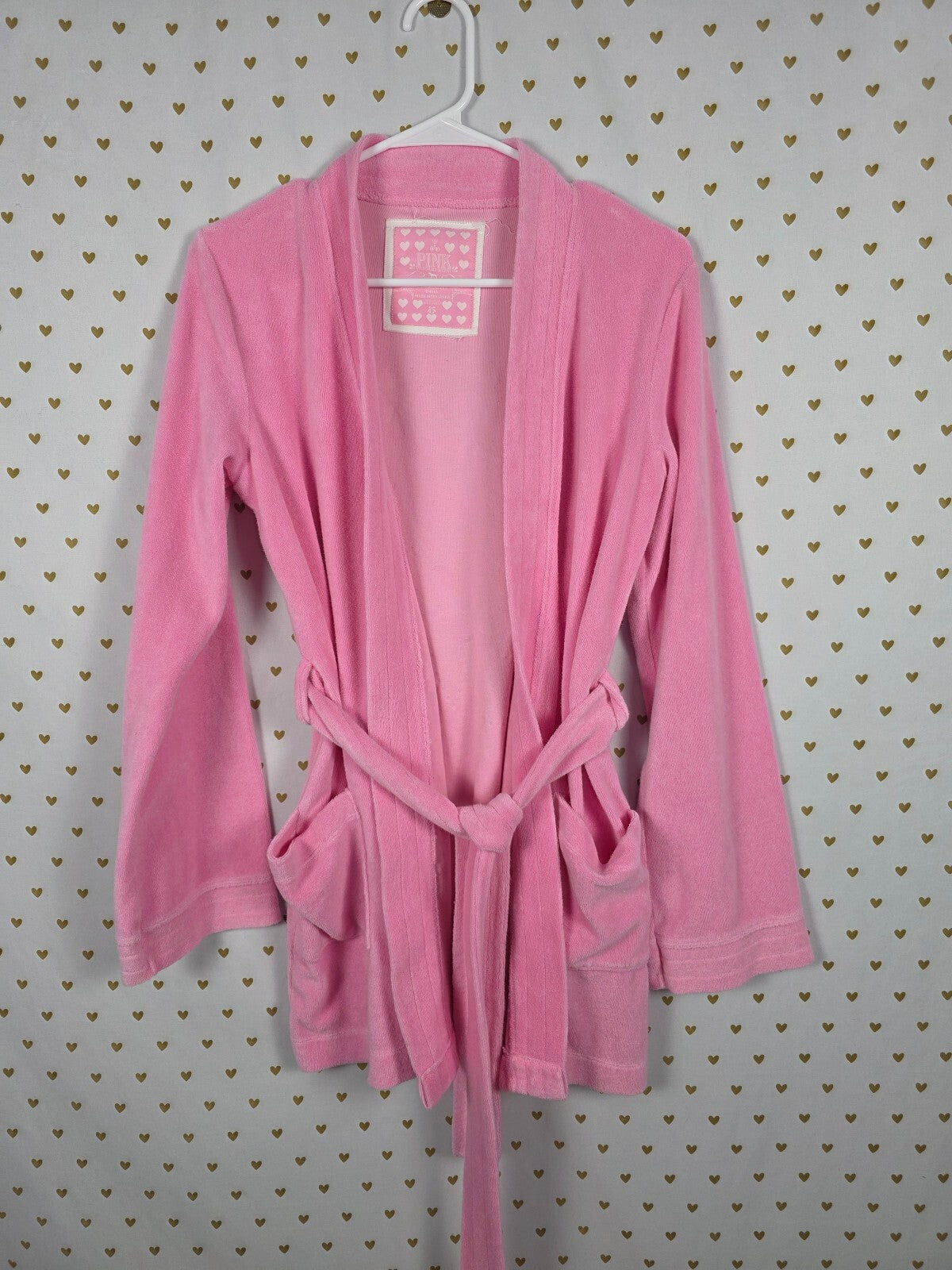 Vintage Victoria's Secret PINK 2008 Pink Velour Rhinestone Robe C'est Chic Xs SM