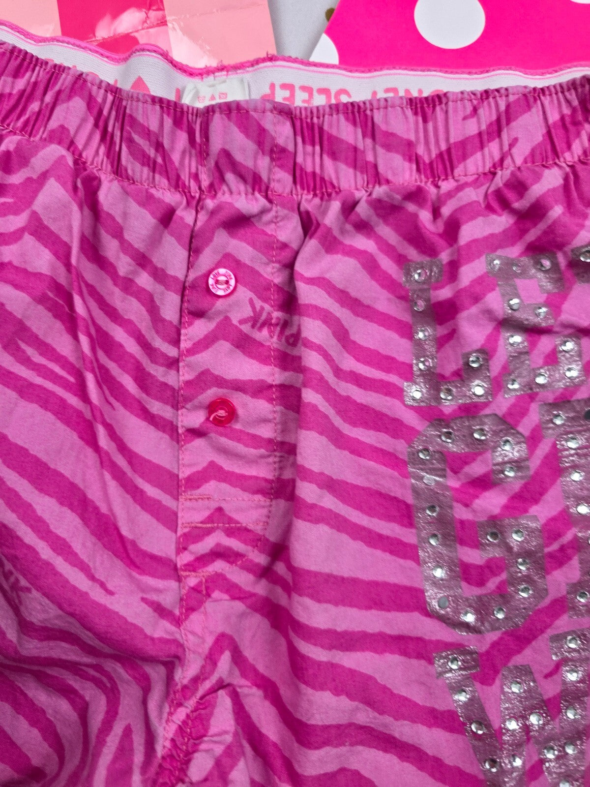 Victorias Secret PINK Vintage zebra Bling Medium Get Wild Sleep Shorts Boxers