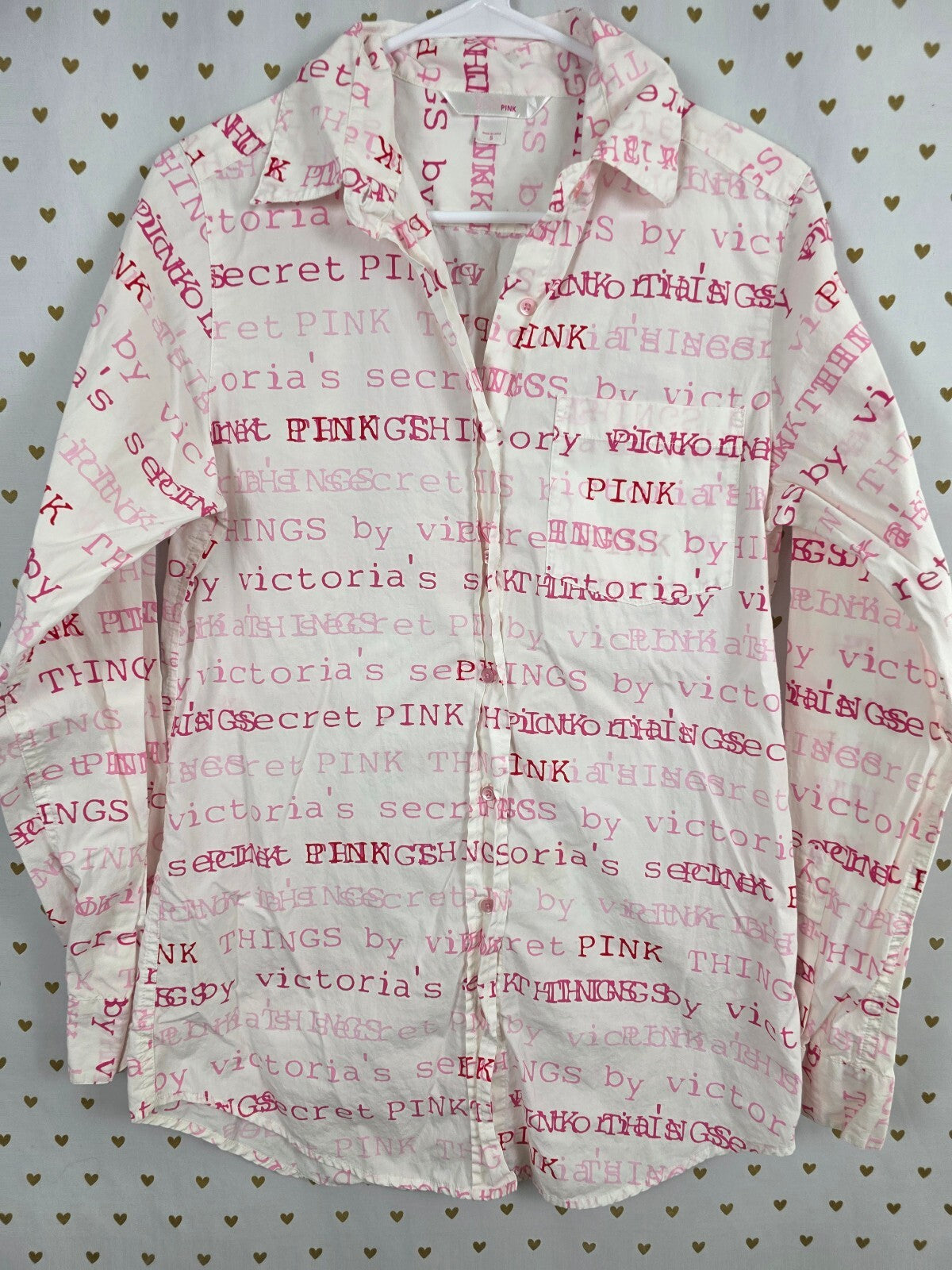 Victorias Secret Vintage PINK Button Front Nightgown Sleep Shirt Small Logo