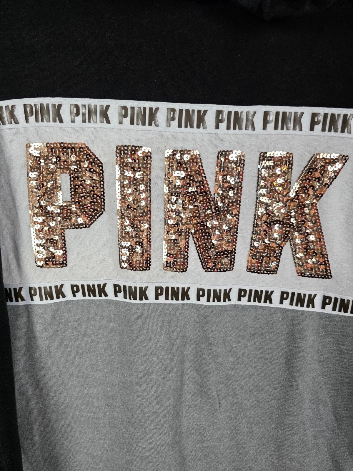 Victorias Secret Pink Bling sweater Gold Sequined Hooded Pullover Medium