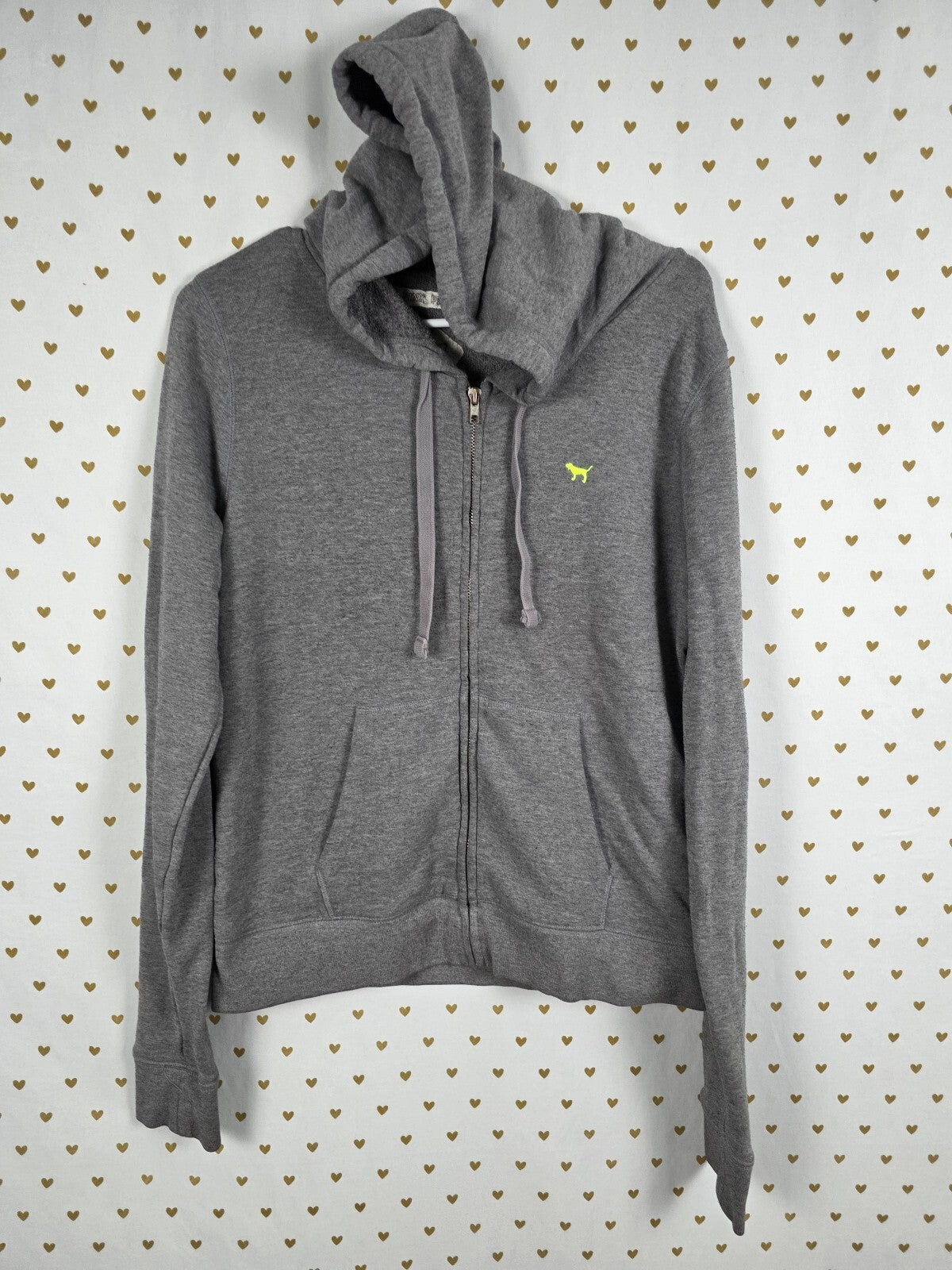 Victorias Secret Pink Neon Logo Embroidered Full Zip Hoodie Jacket LARGE