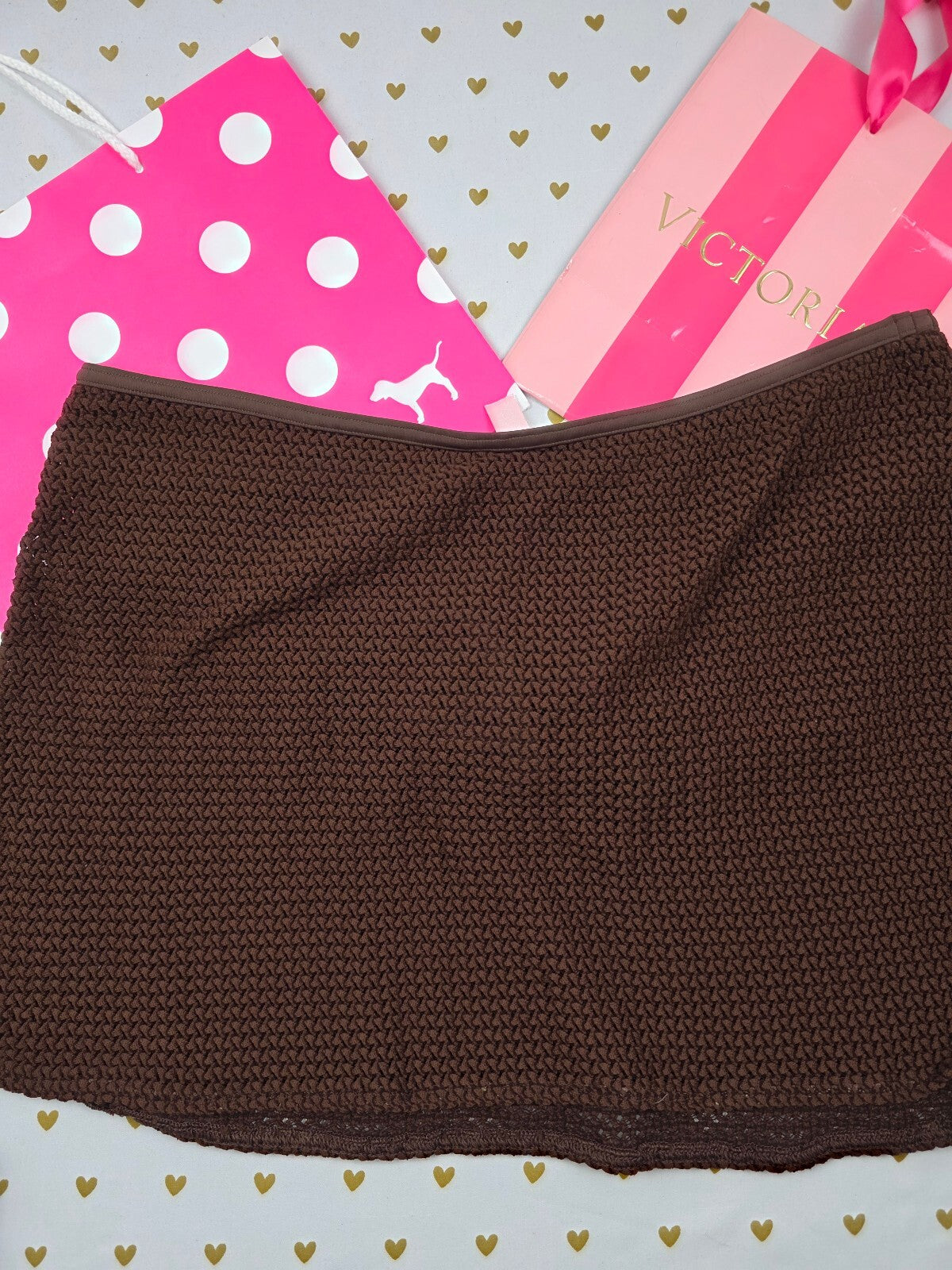 Victorias Secret Swim Mesh Skirt Bikini Bottoms Brown Swimwear XL Y2k