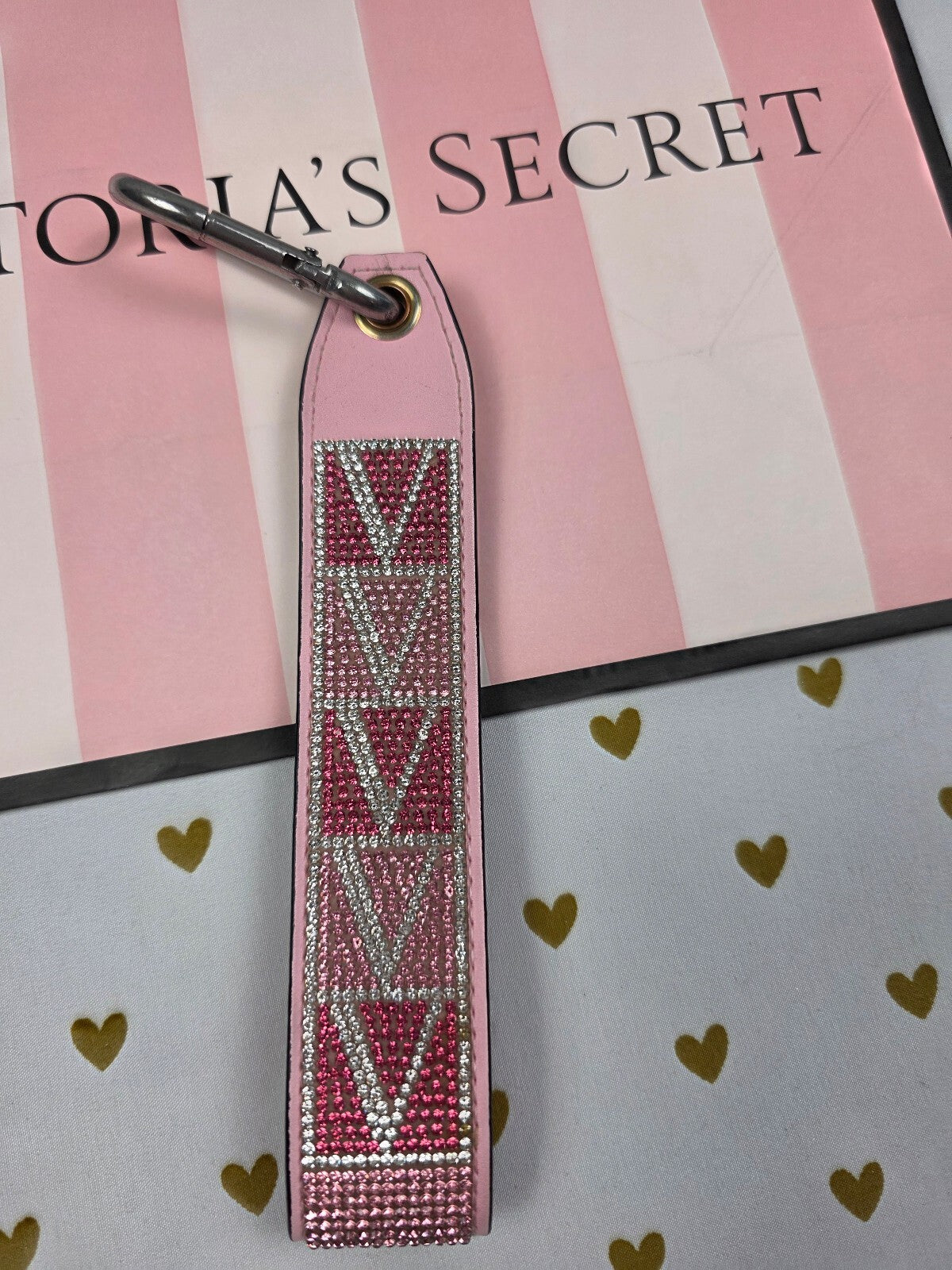 Victoria Secret BLING wristlet strap keychain Logo  Rhinestone Studded Handle