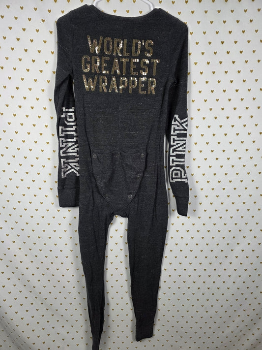 Victoria's Secret PINK Union Suit S World's Greatest Wrapper Sequin Pajamas