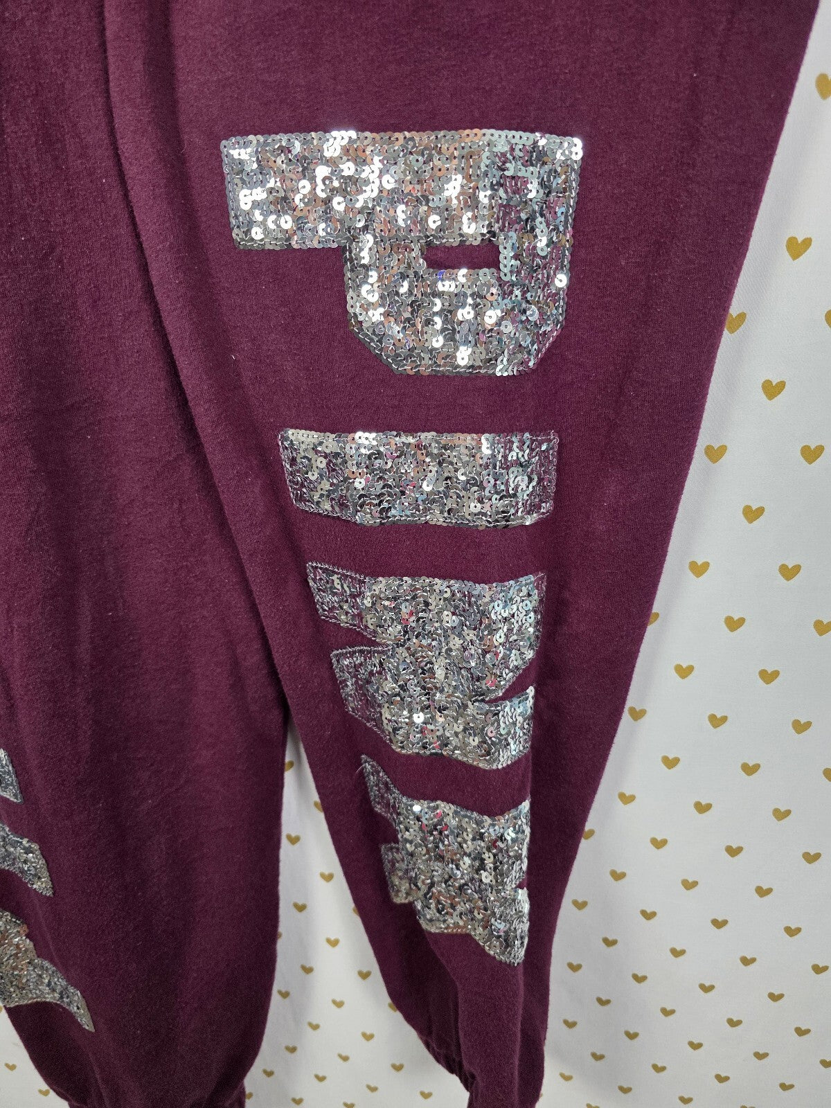 Victorias Secret PINK Maroon Mega Bling Logo Sweats Sweatpants Sequined Large