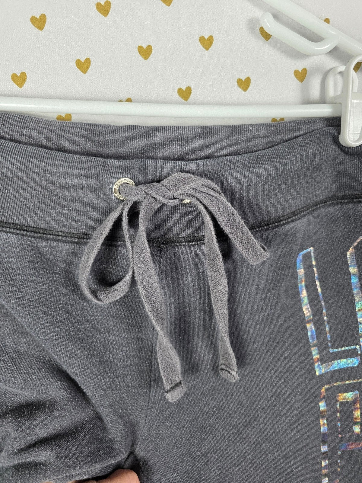 Victorias Secret PINK Holographic Logo Sweatpants XS Grey Vintage