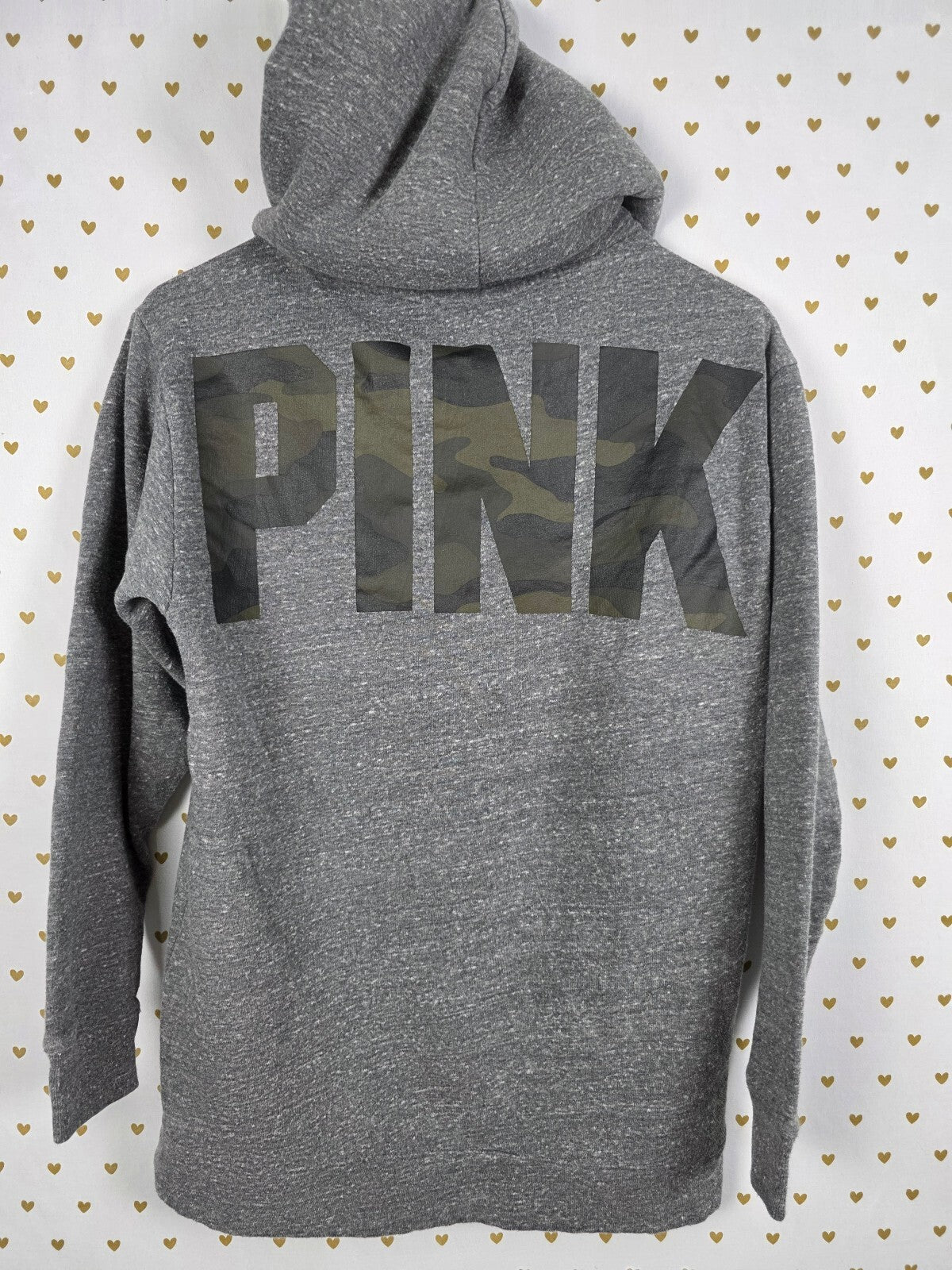 Victorias Secret Pink Sherpa Lined Camo Camouflage Logo Pullover Hoodie XS