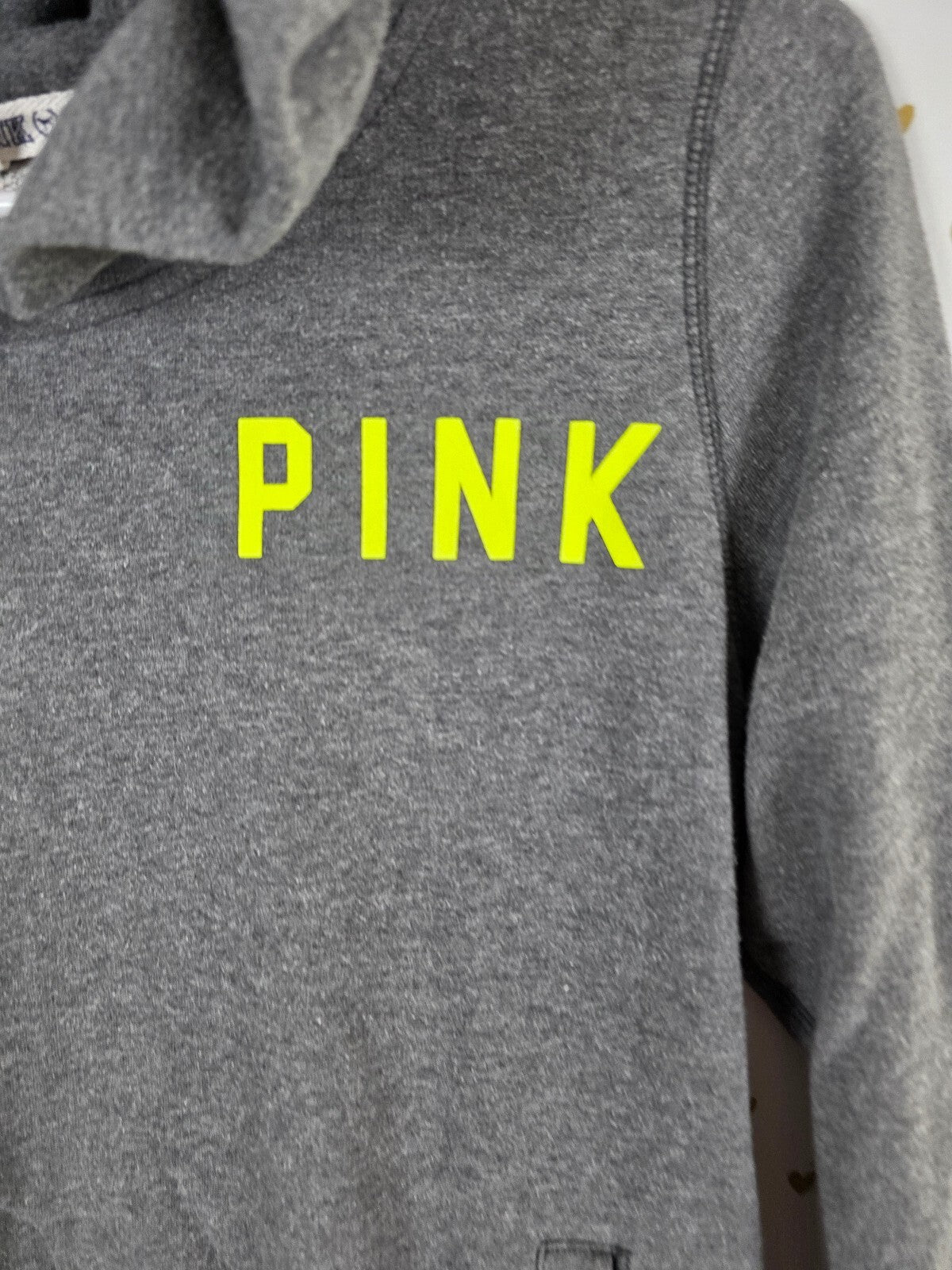 Victorias Secret Pink Vintage soft Grey Neon Logo Hoodie Jacket Medium