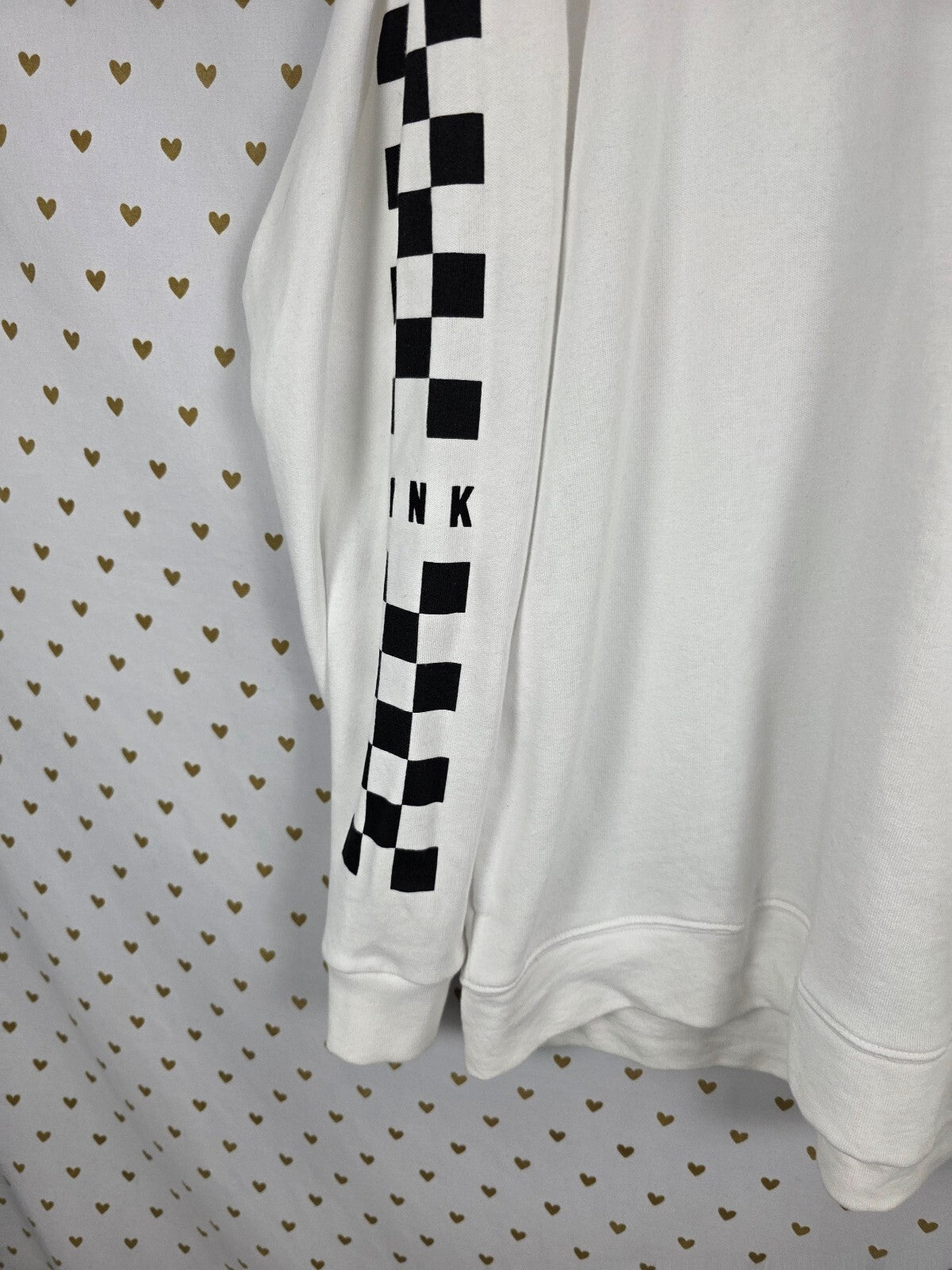 Victorias Secret Pink Checkered Campus Pullover Hoodie White Large