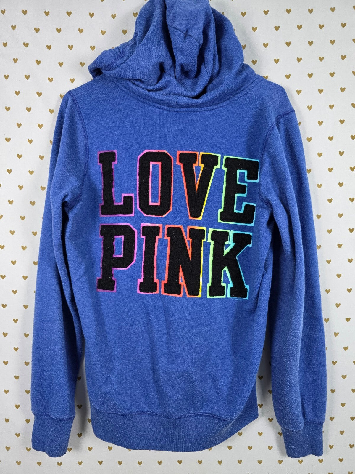 Victorias Secret Pink Vintage Heart Pullover Sweater Rainbow Embroidered MEDIUM