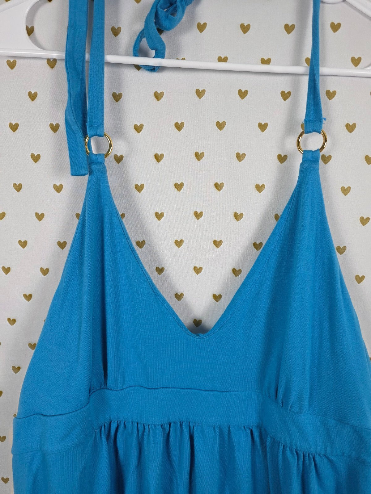 Vintage Victoria's Secret Bra Top Halter Dress Blue XL Built In Bra Y2K