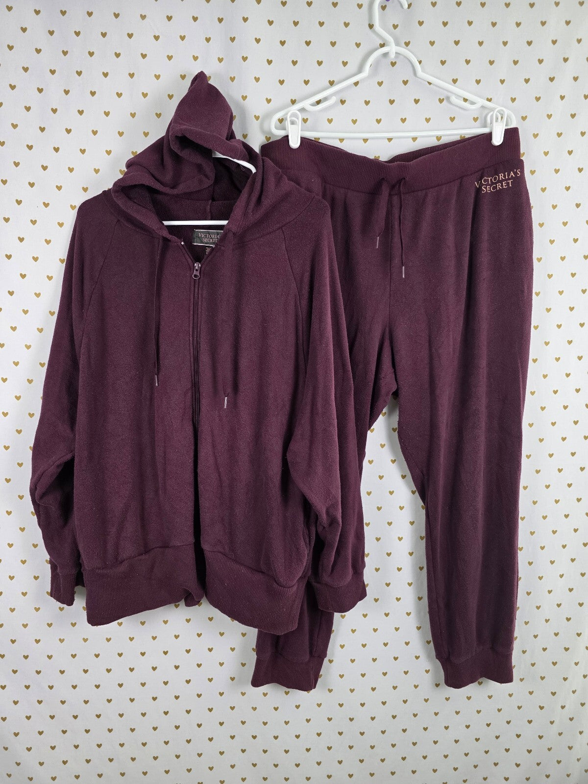 Victorias Secret Maroon Super Soft Thick Hoodie Sweats SET XL Sweatpants