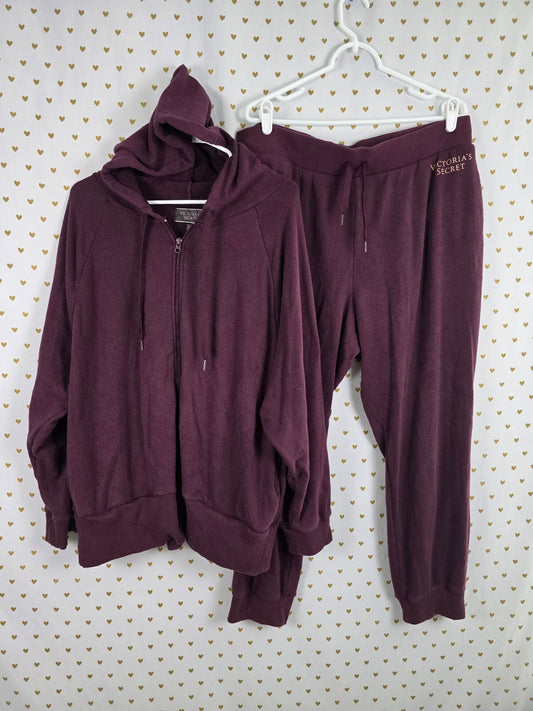 Victorias Secret Maroon Super Soft Thick Hoodie Sweats SET XL Sweatpants
