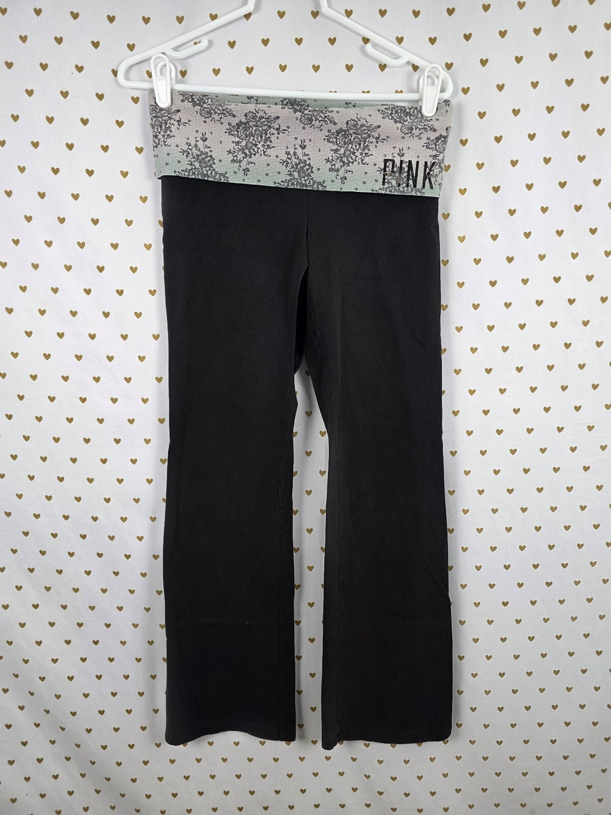 Victorias Secret PINK Lace Design Vintage Foldover Yoga Pants Small Flare
