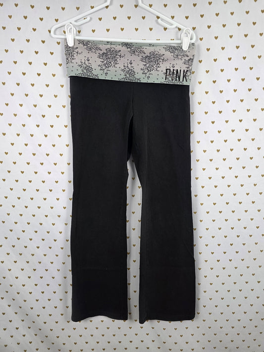 Victorias Secret PINK Lace Design Vintage Foldover Yoga Pants Small Flare