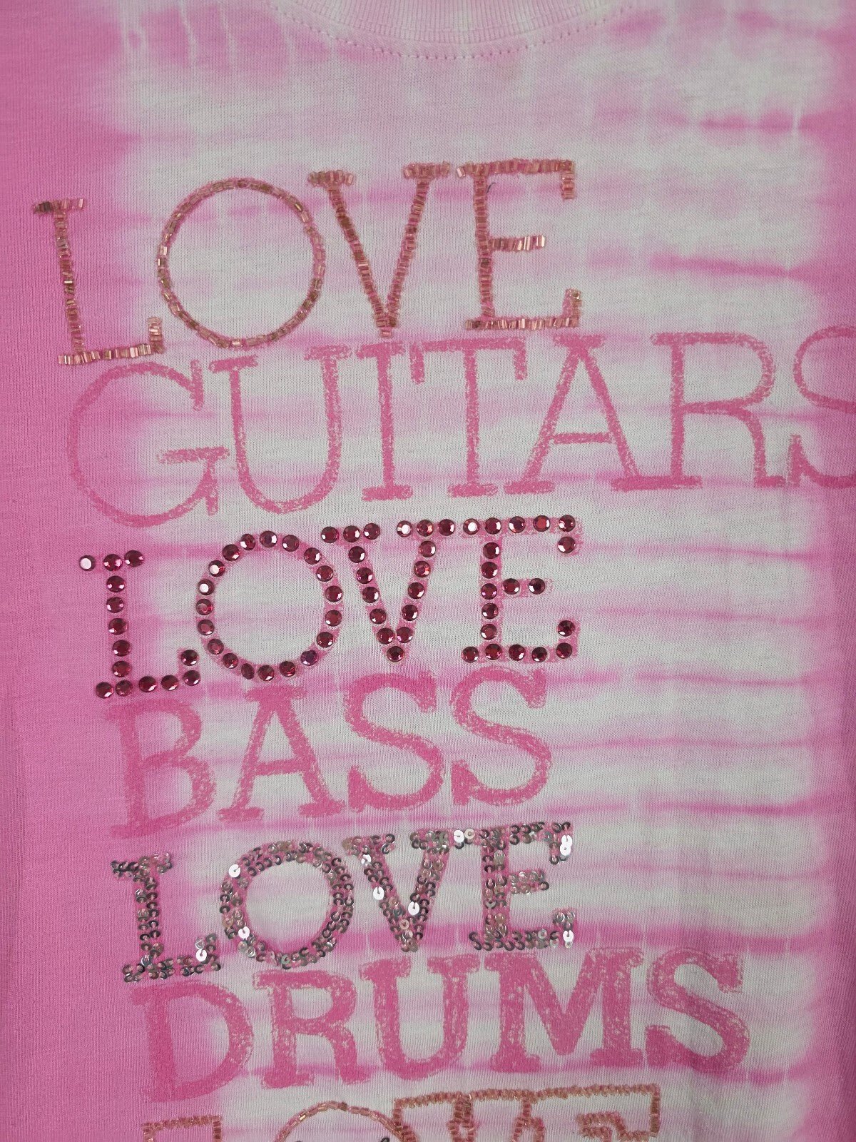 Vintage 2007 VS PINK Love Guitars Bass Drums BLING Tie Dye Tee XS