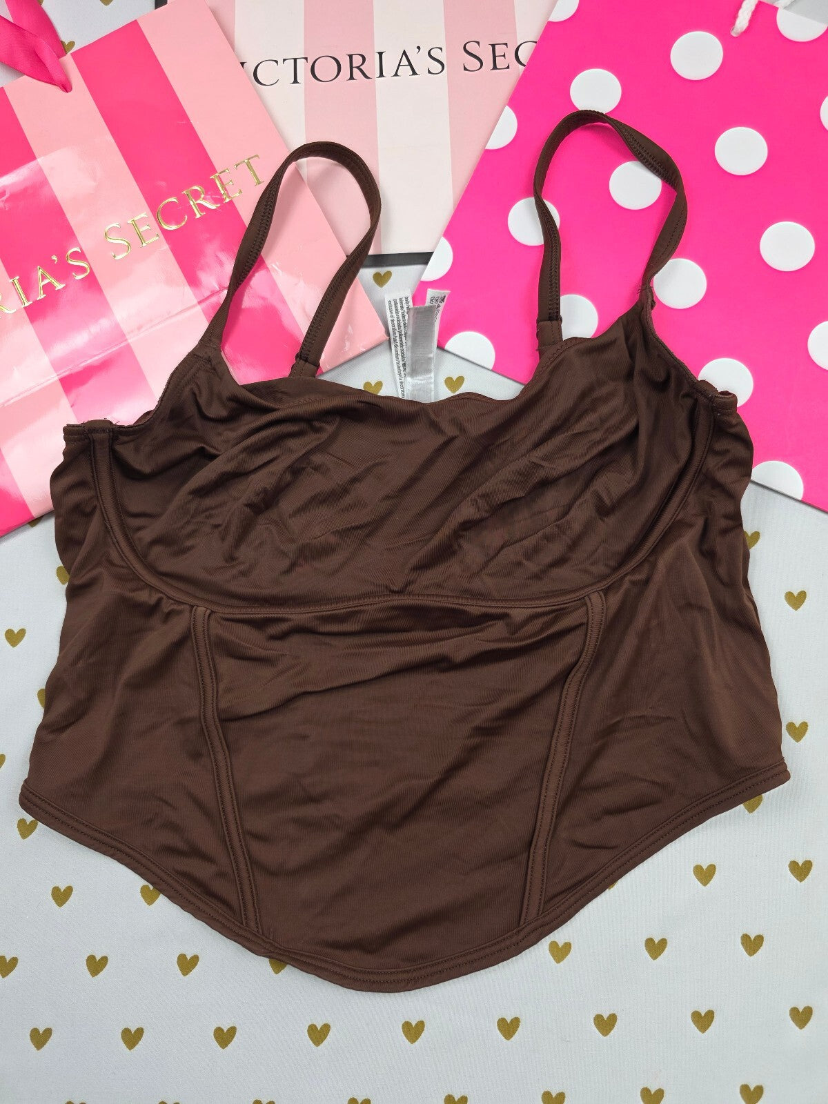 Victorias Secret Pink Brown Stretchy Large Bralette Bra Top Tank