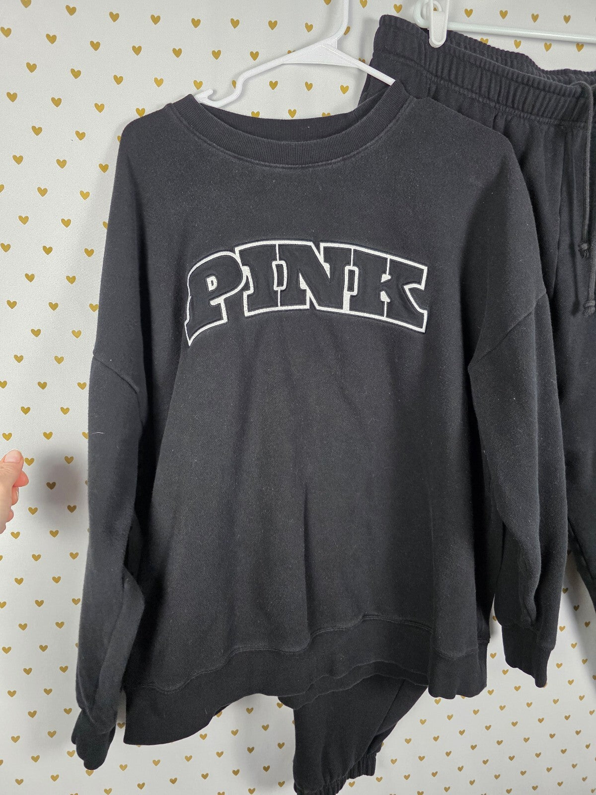Victoria's Secret PINK Ivy Fleece Sweatshirt Sweatpants Set XXL Black Logo