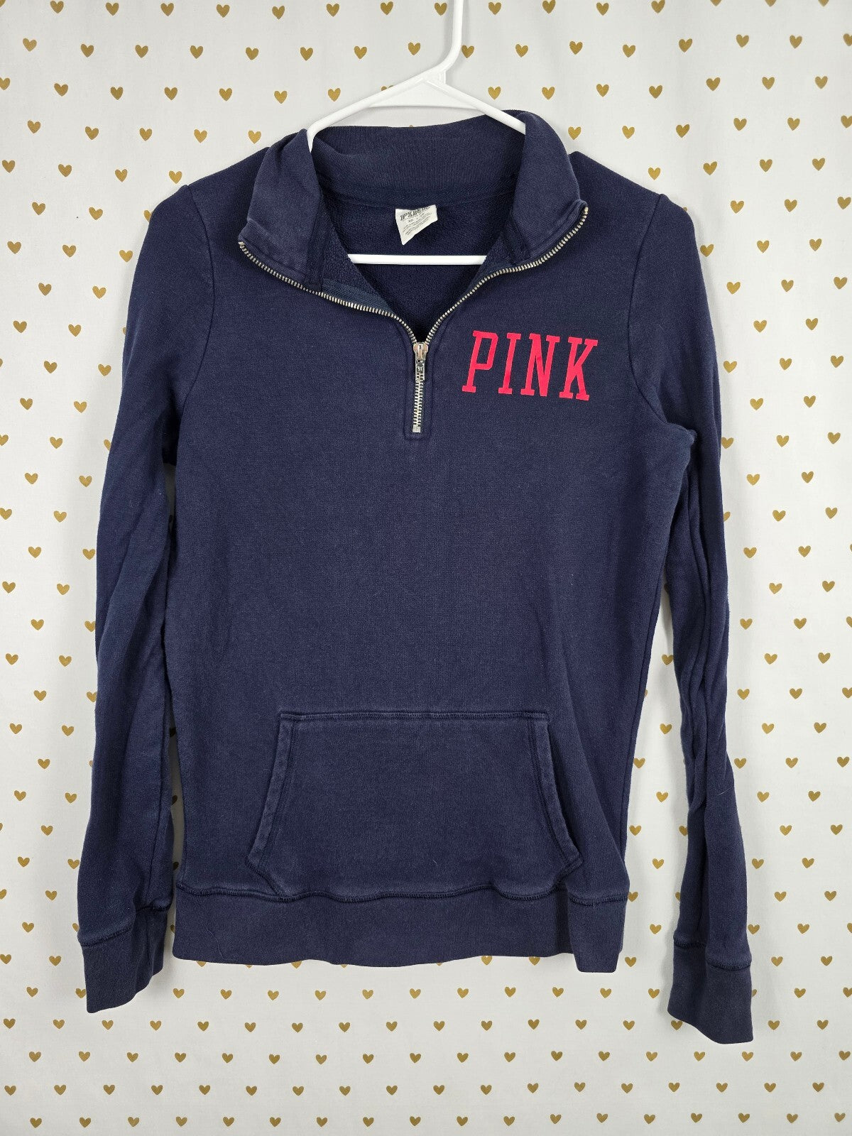 Victorias Secret Pink NFL Houston Texans Quarter Zip Blue Sweater Shirt XS
