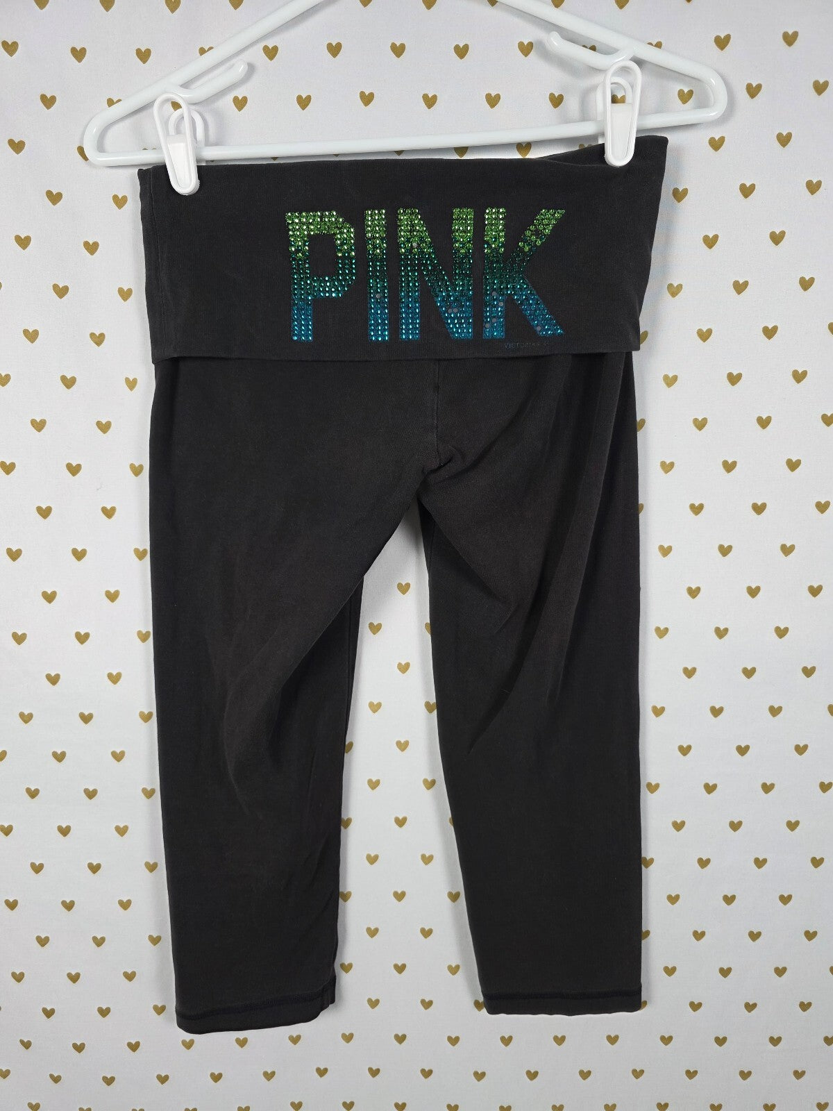 Victorias Secret PINK BLING Gradient Foldover Yoga Pants SMALL Y2k Capri