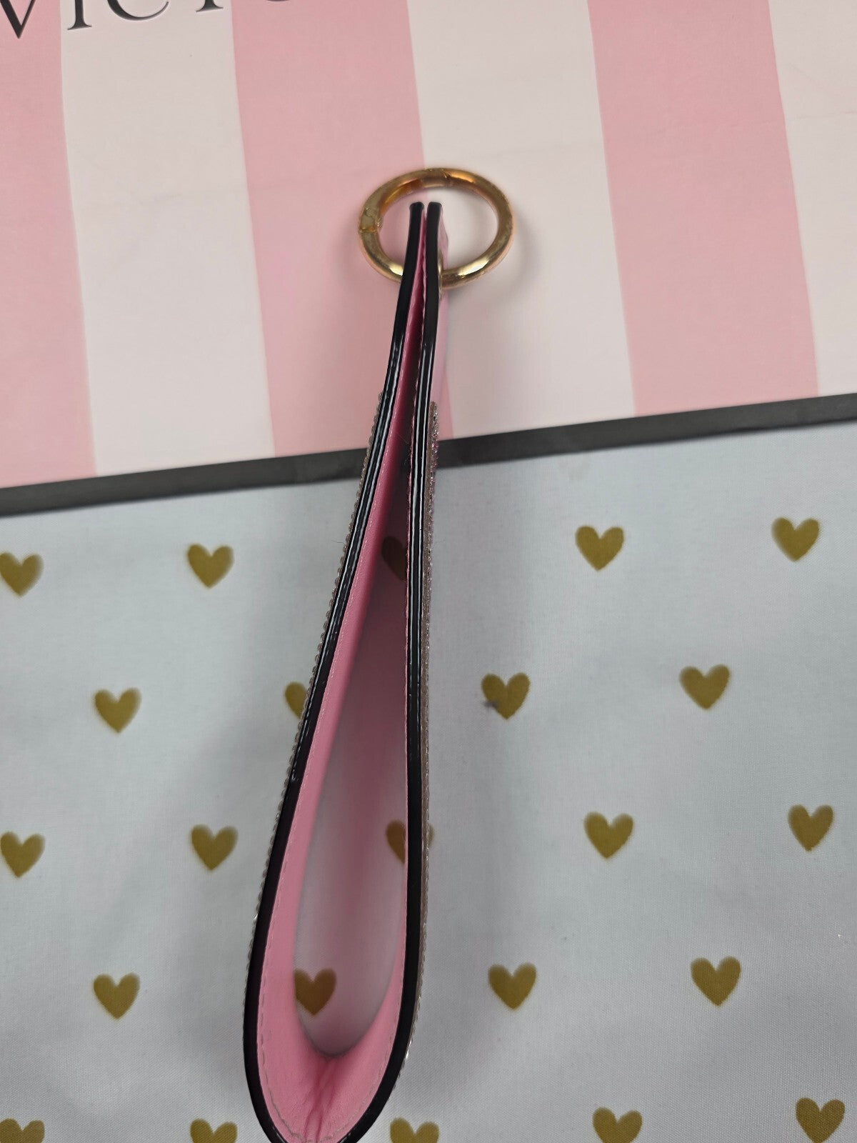 Victoria Secret BLING wristlet strap keychain Logo Studded Handle Rhinestone