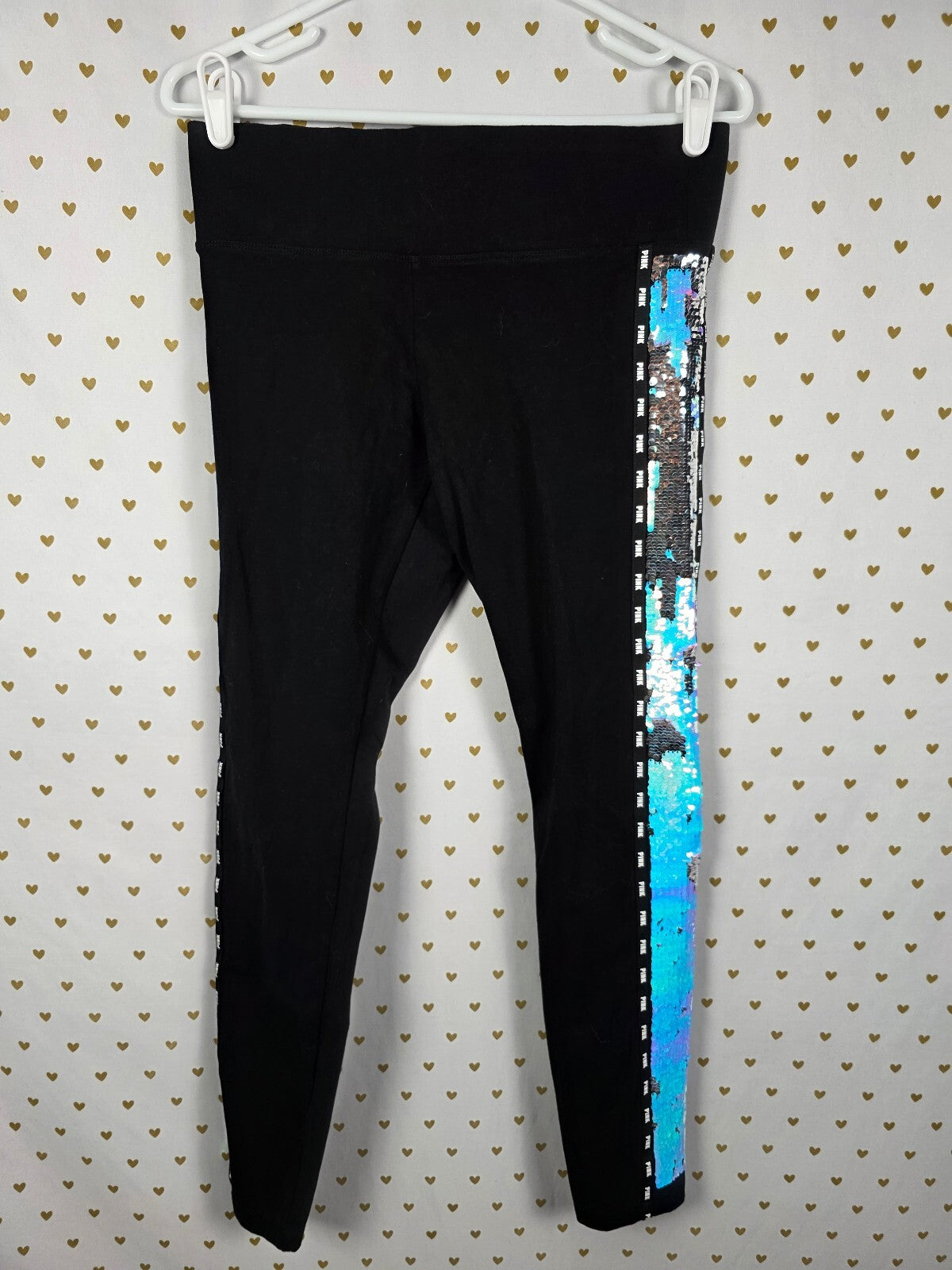 Victorias Secret PINK Mermaid Flip Sequin SET Yoga Pants Tee shirt MEDIUM Set