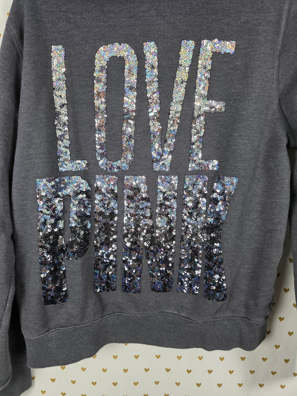 Victorias Secret Pink Gradient BLING Grey Sequined Full Zip Hoodie Jacket LARGE