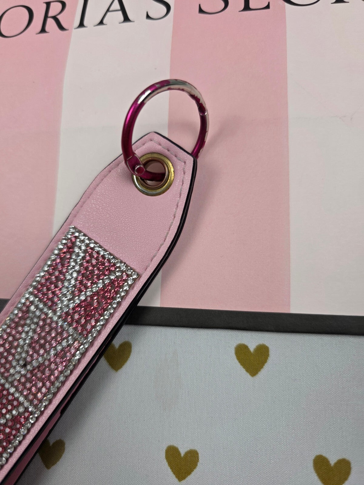 Victoria Secret BLING wristlet strap keychain Rhinestone Handle Studded Pink