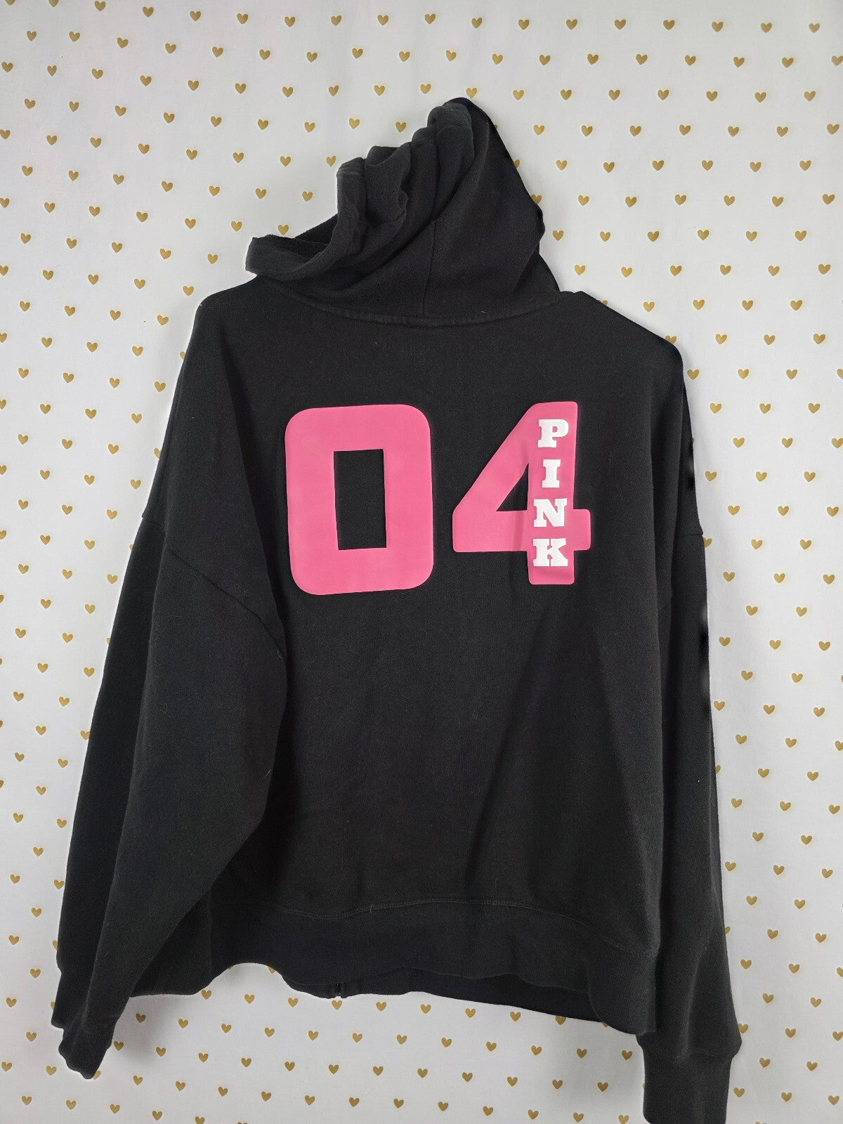 VS PINK 04 Hoodie XL Black Hot Pink Campus Fleece Full Zip Oversized