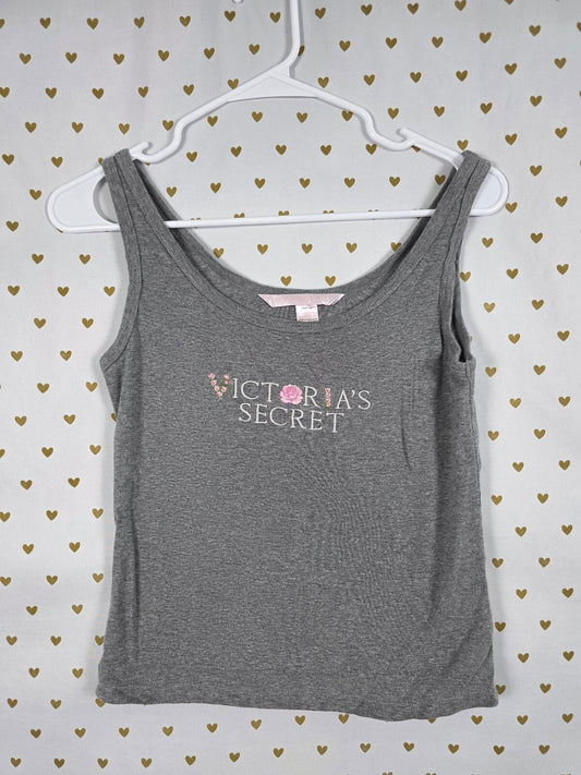 Victorias Secret VINTAGE 100% Cotton Small Y2k Embroidered Logo Grey Tank Top