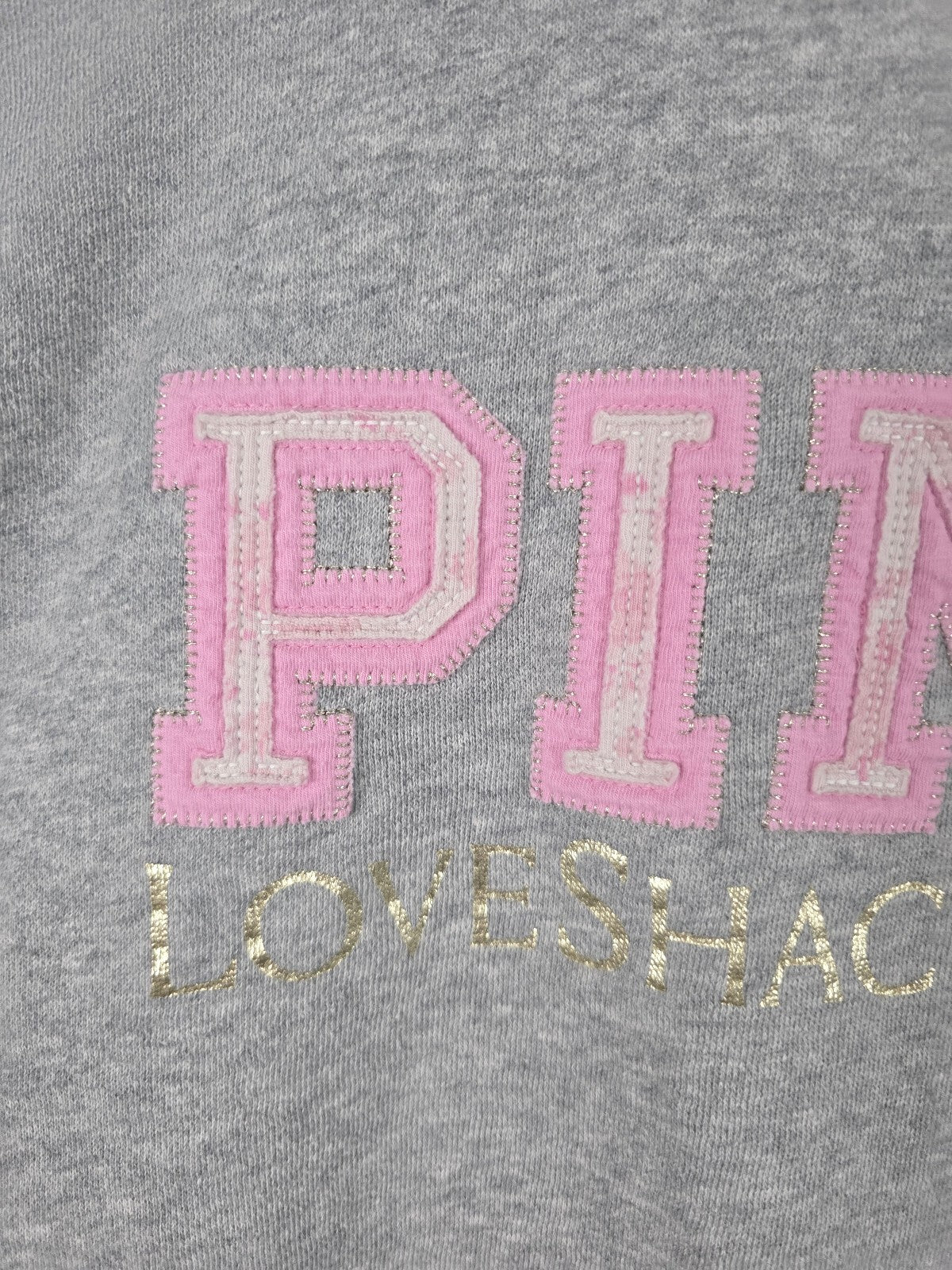 PINK x LoveShackFancy Oversized Crew Sweatshirt XS Gray Logo Bow Limited