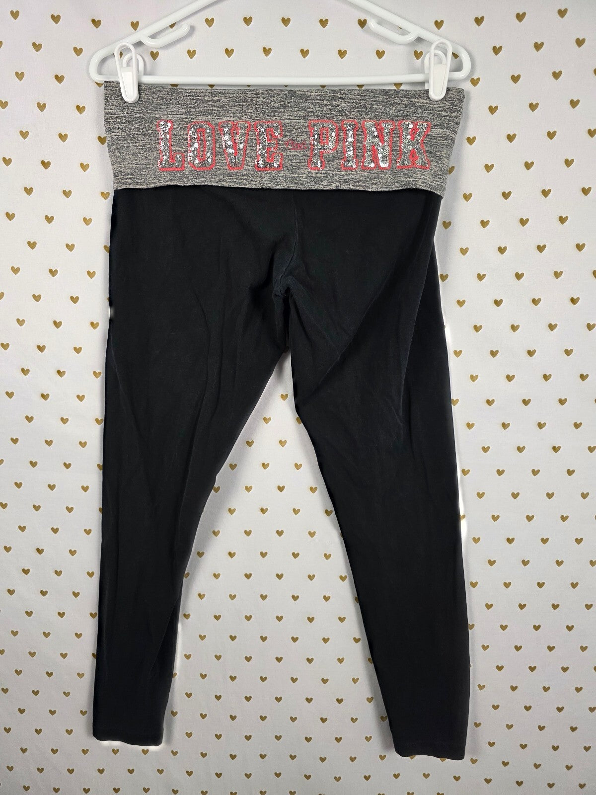 Victorias Secret PINK Bling Foldover Yoga Pants Skinny Ankle Sequined Medium
