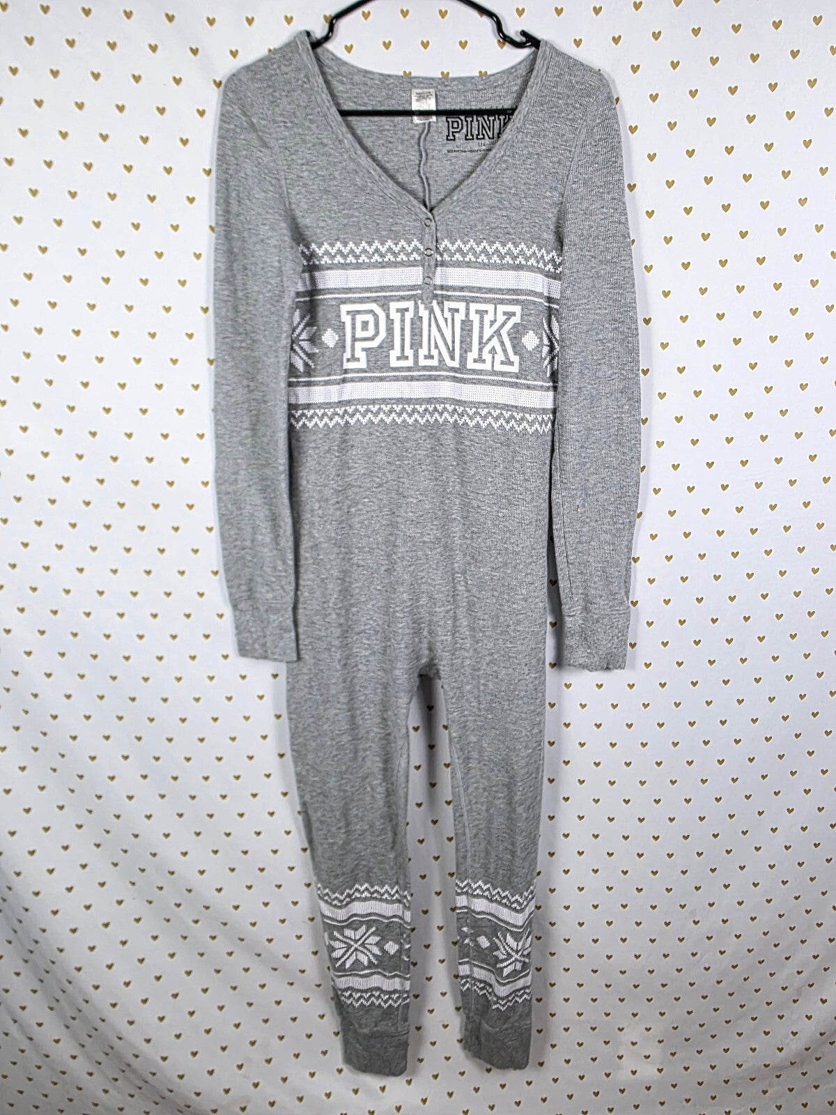 Victoria's Secret PINK Long Jane Thermal Large Fair Isle Drop Seat Pajamas