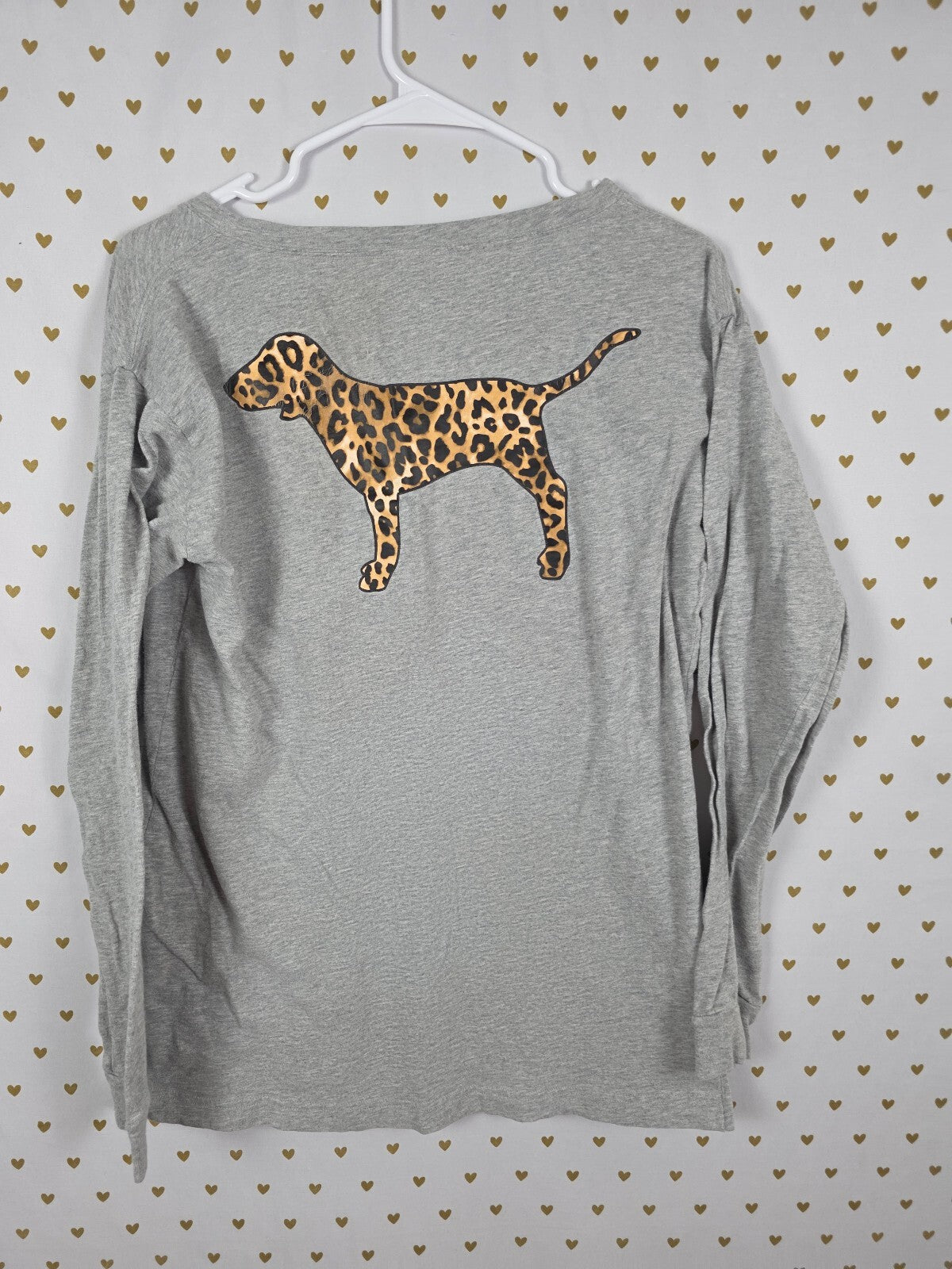 Victorias Secret PINK Leopard Cheetah Dog Logo Long sleeve tee shirt