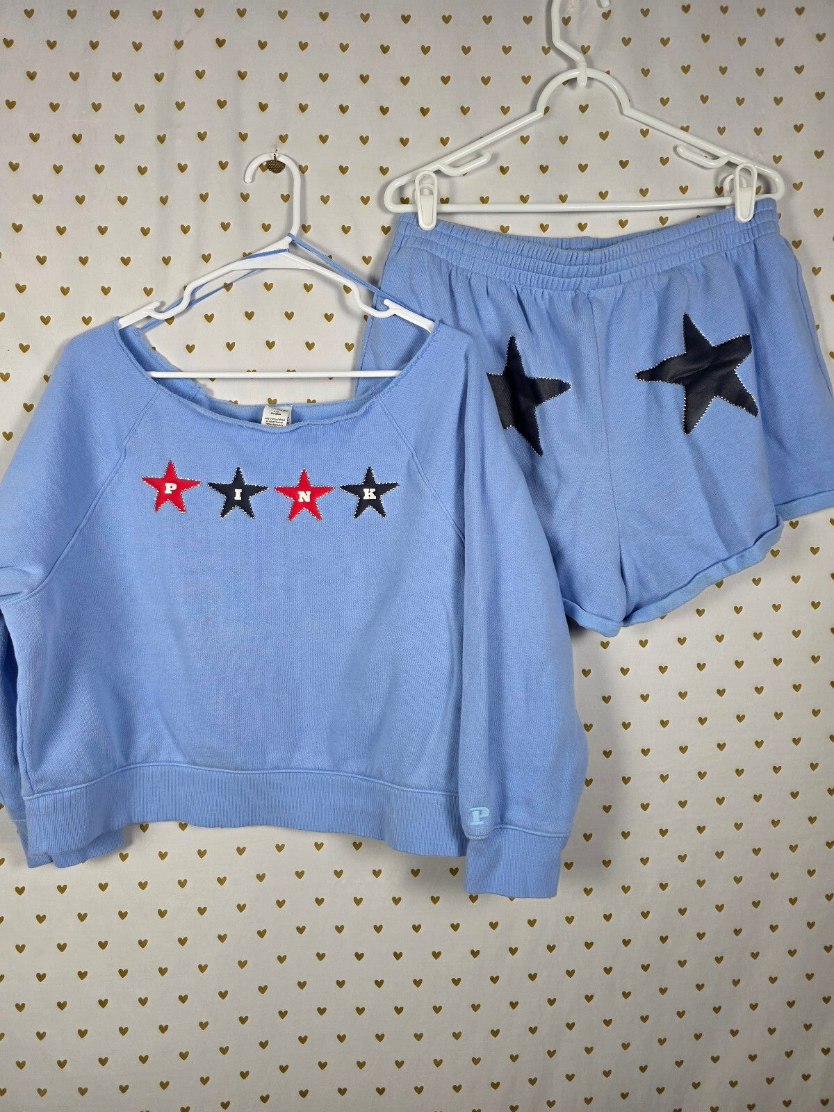 Victoria's Secret PINK Star BLING Sweatshirt Shorts Matching Set Large