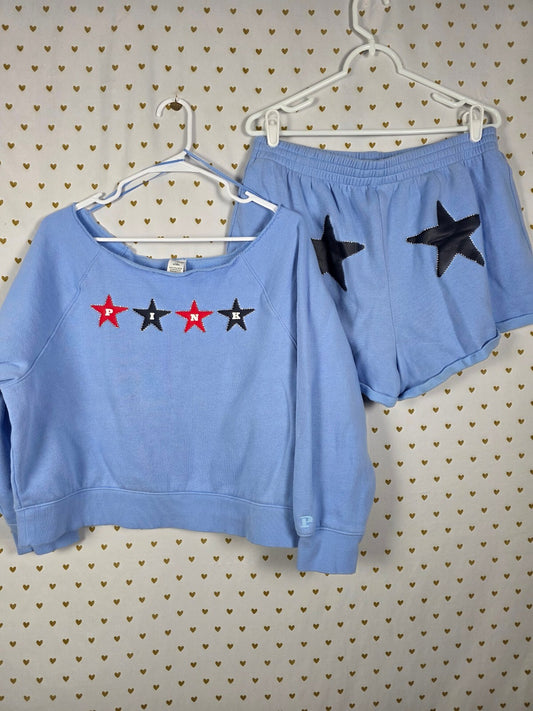 Victoria's Secret PINK Star BLING Sweatshirt Shorts Matching Set Large