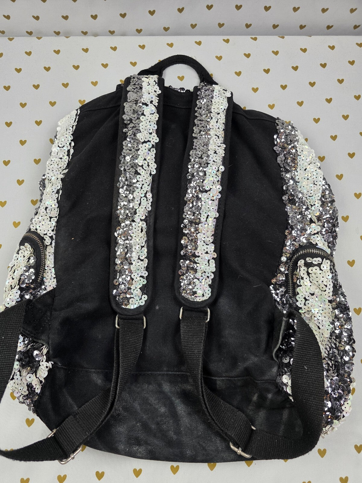 Victoria's Secret PINK BLING Sequin Zebra Stripe Backpack Silver White Black