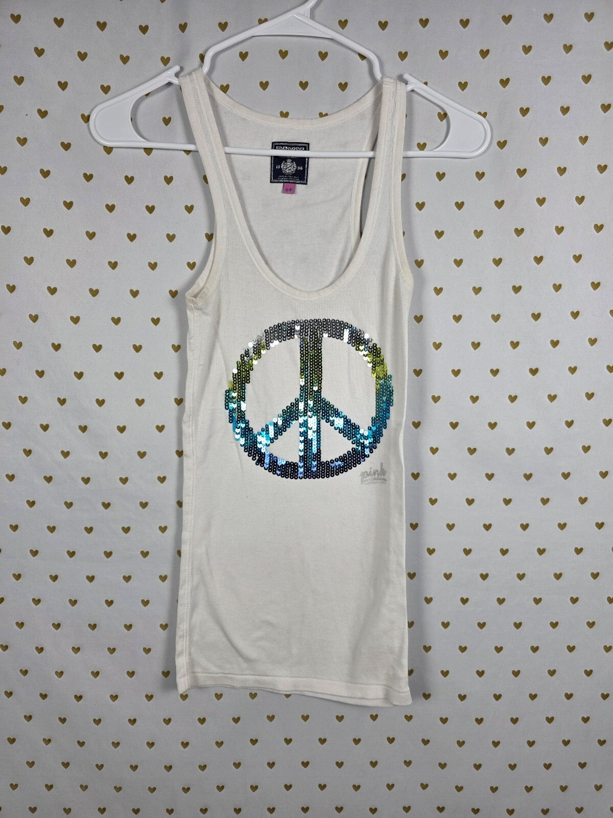 Victorias Secret PINK Vintage Bling Peace Y2k Ribbed Tank Top Small