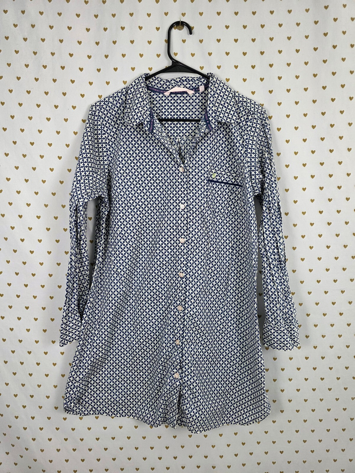 Victorias Secret Blue Button Front Nightgown Sleep Shirt Pajama Dress Large