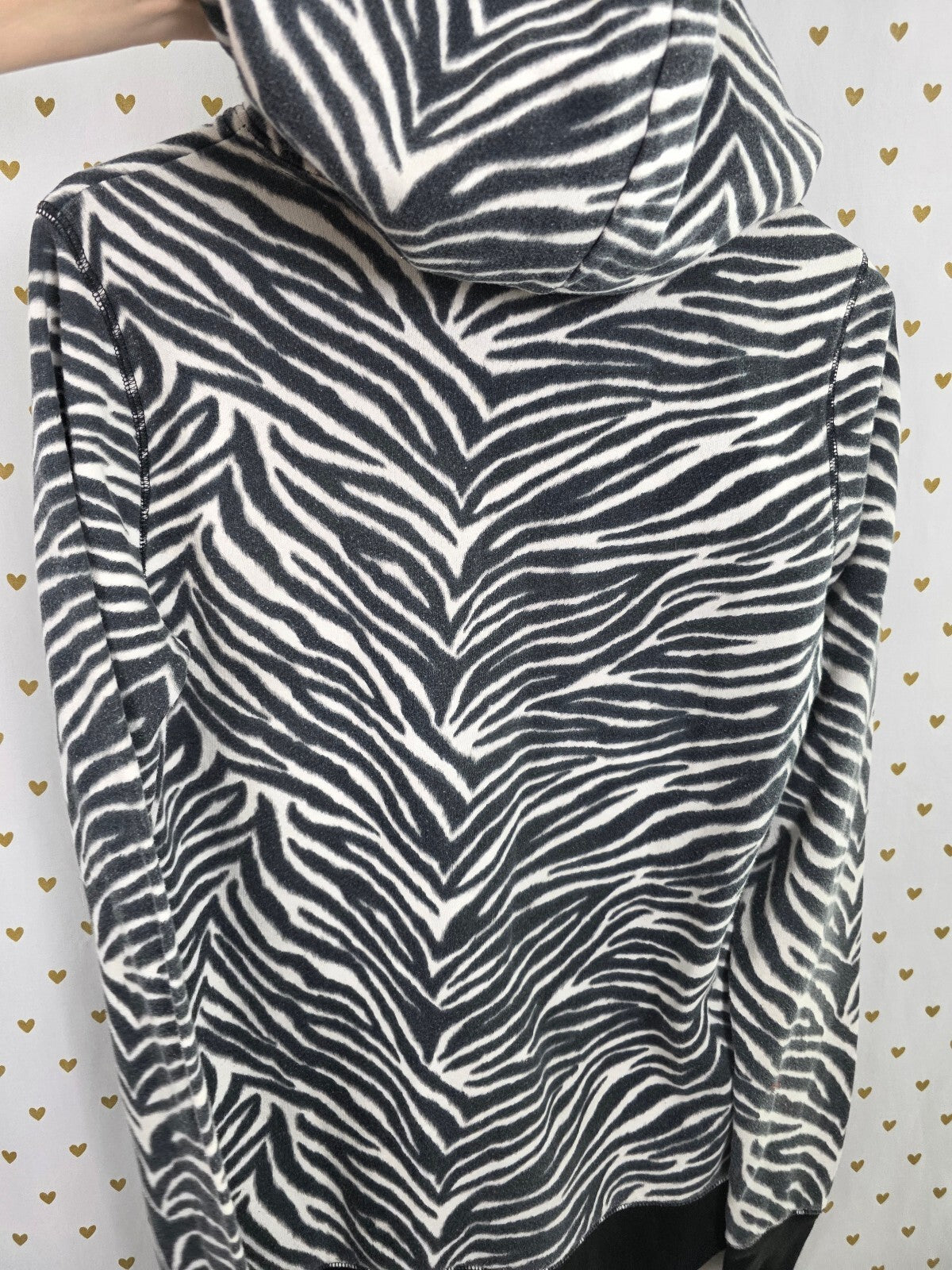 Victoria’s Secret PINK Zebra Print Full Zip Hoodie Black White XS Logo