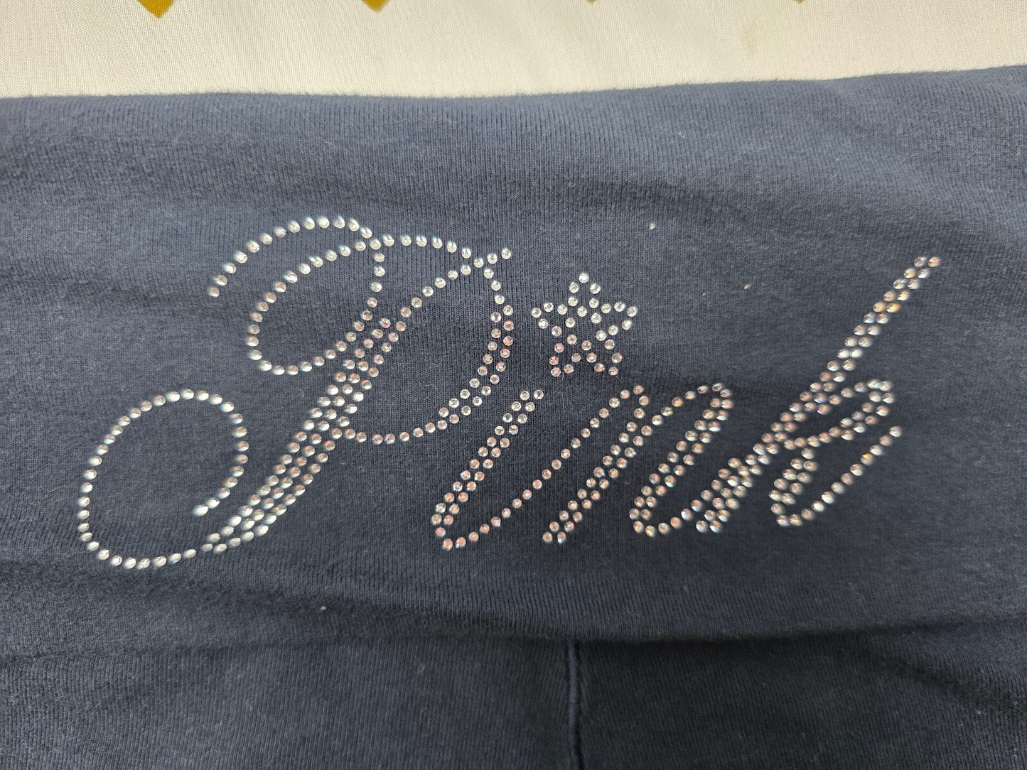 Victorias Secret PINK Dark Blue Foldover Yoga Shorts BLING LOGO SMALL